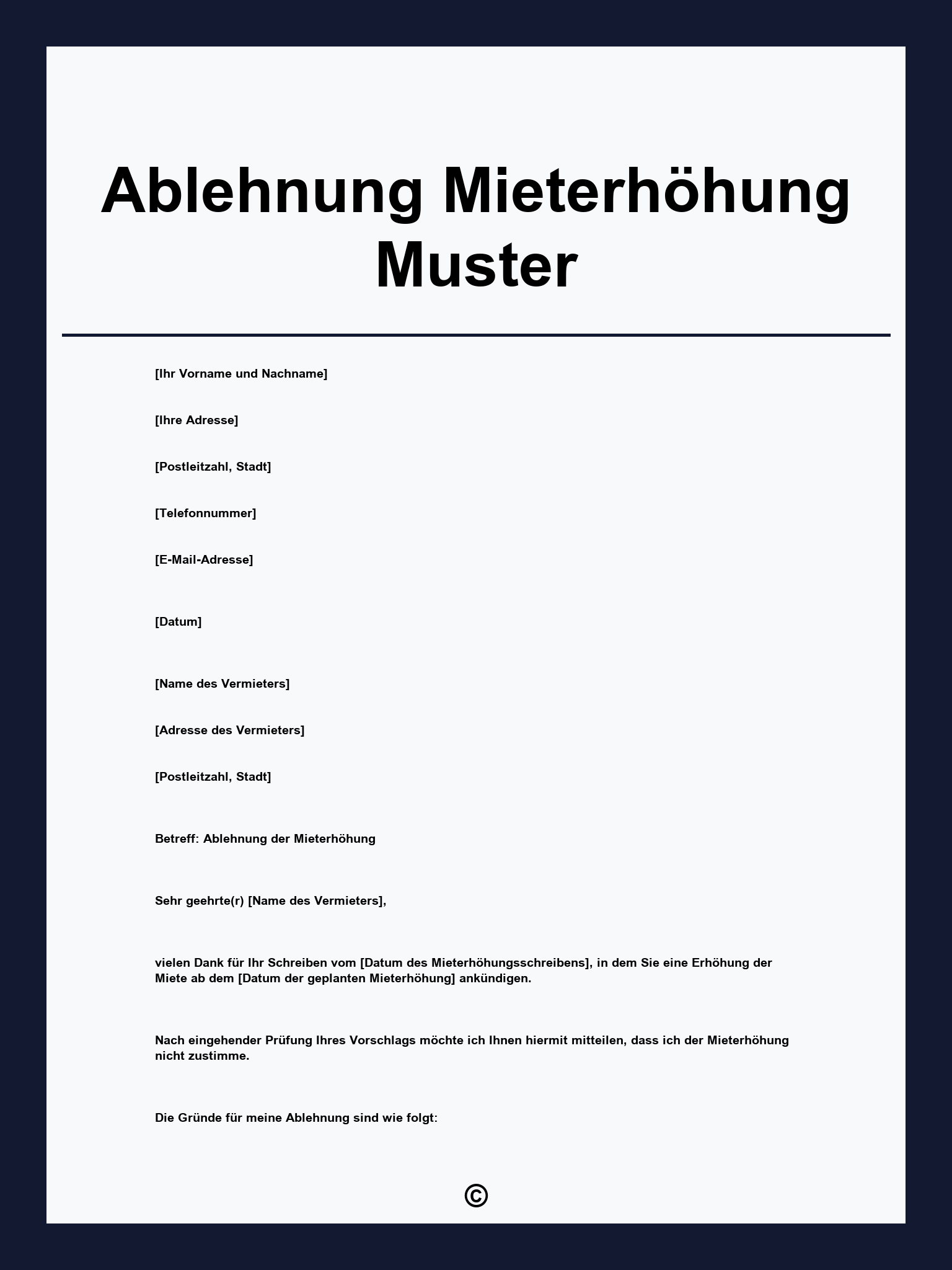 Ablehnung Mieterhöhung Muster