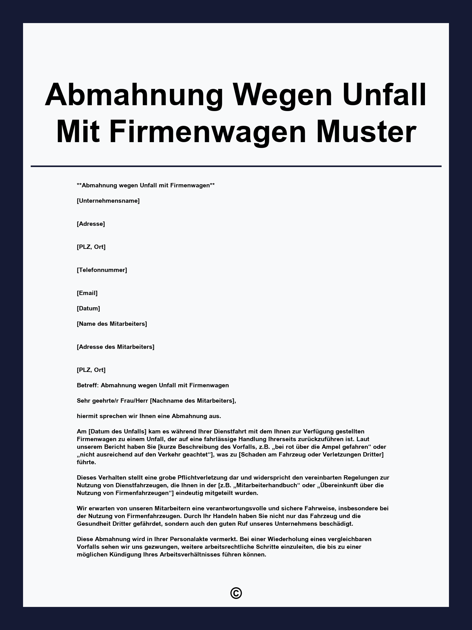 Abmahnung Wegen Unfall Mit Firmenwagen Muster