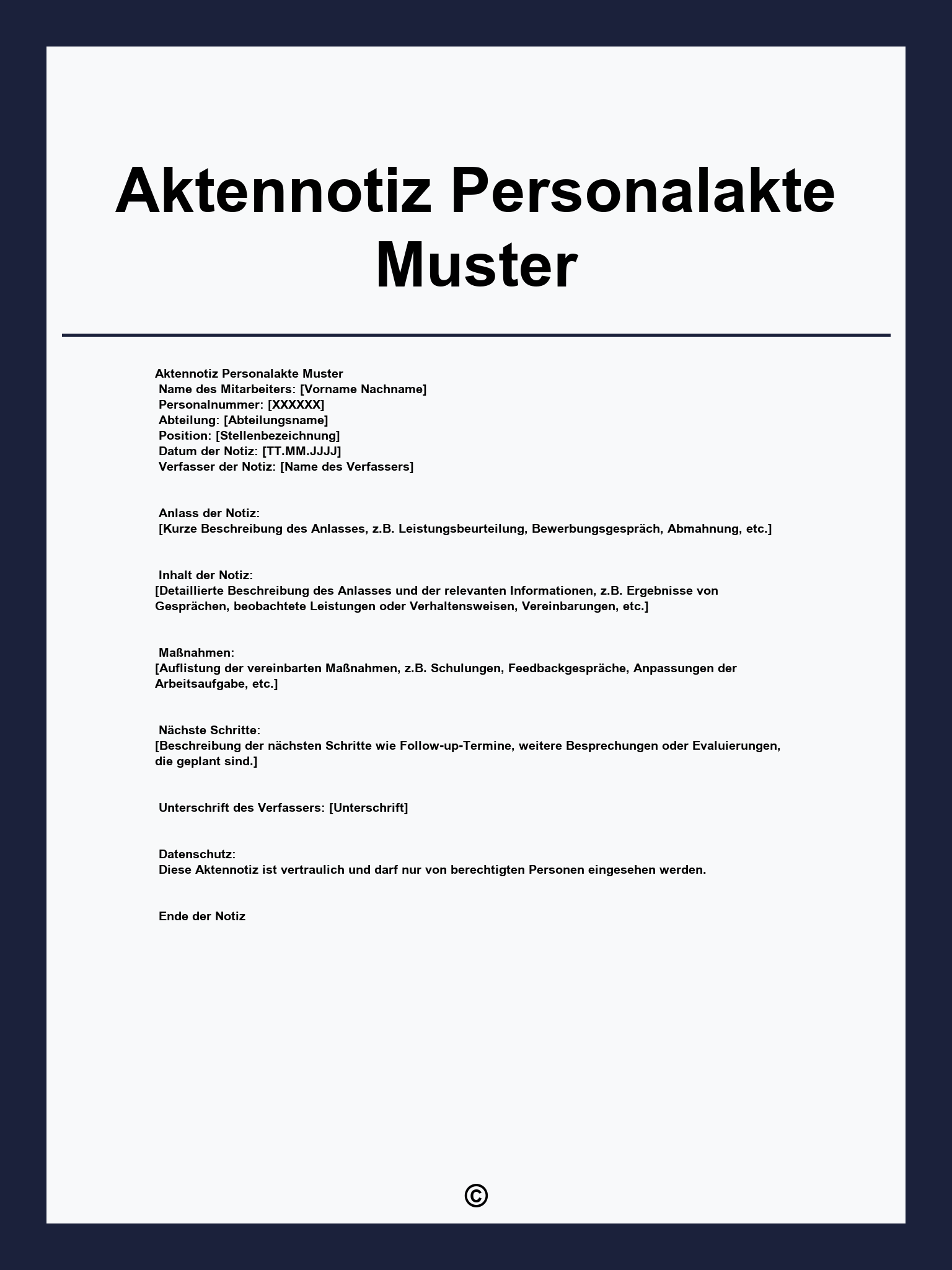 Aktennotiz Personalakte Muster
