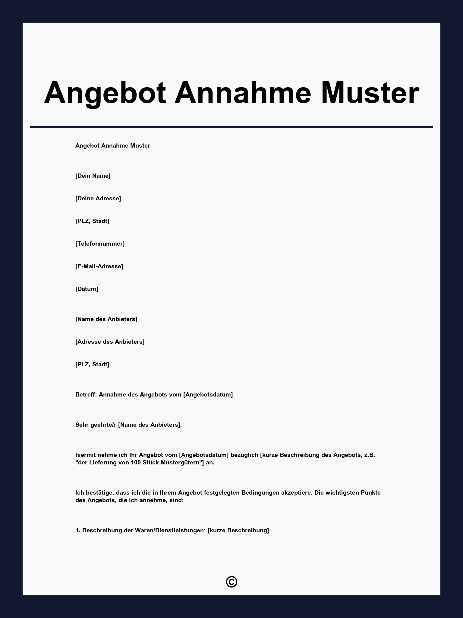 Angebot Annahme Muster