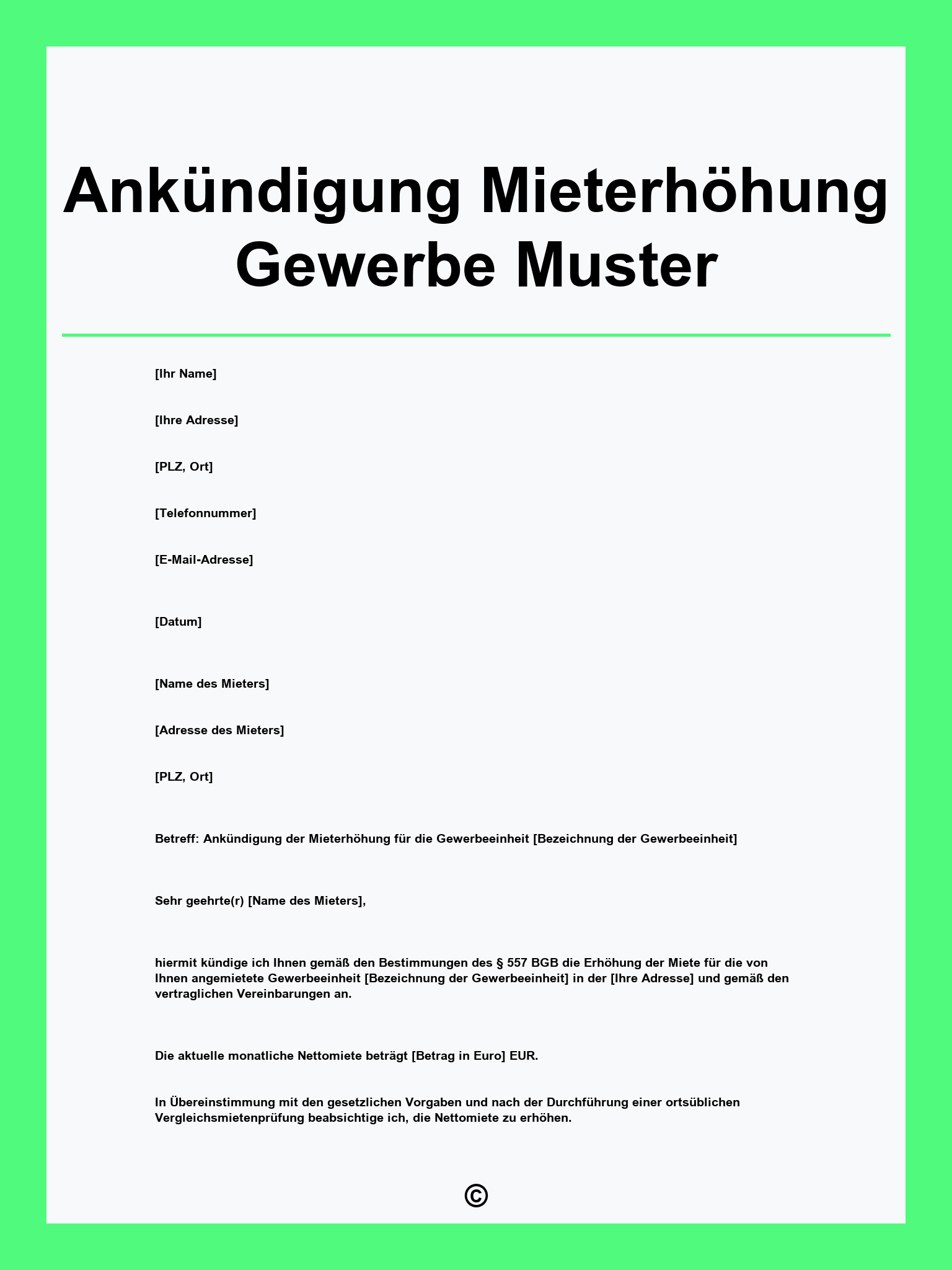 Ankündigung Mieterhöhung Gewerbe Muster