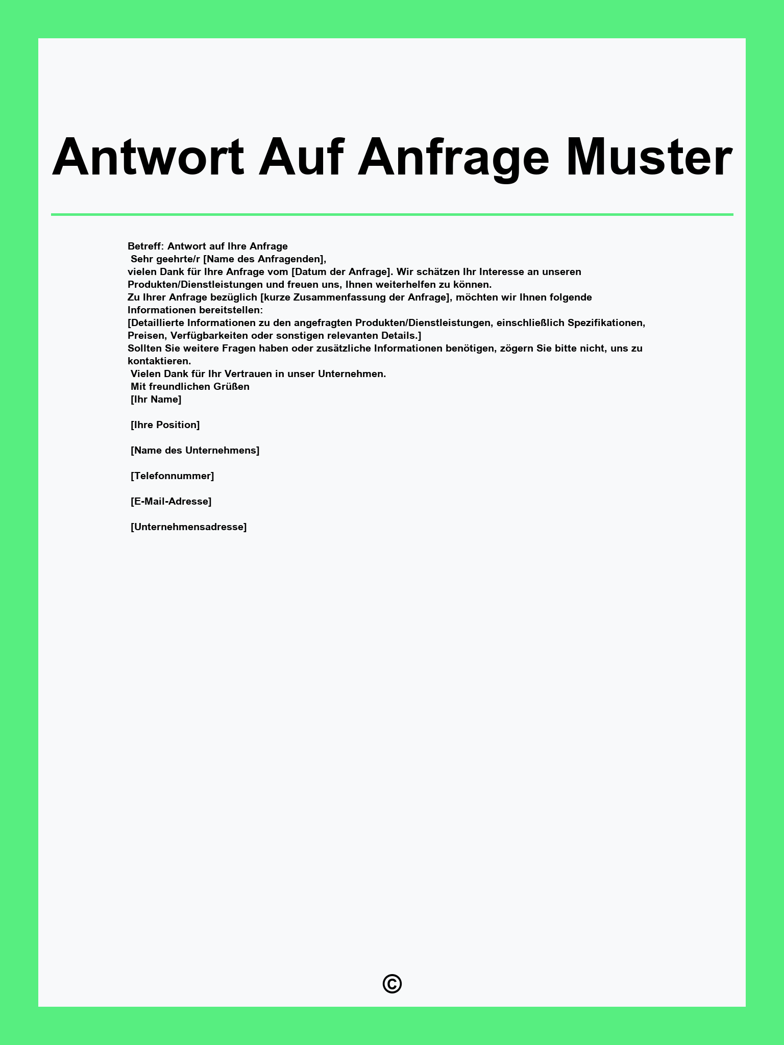 Antwort Auf Anfrage Muster