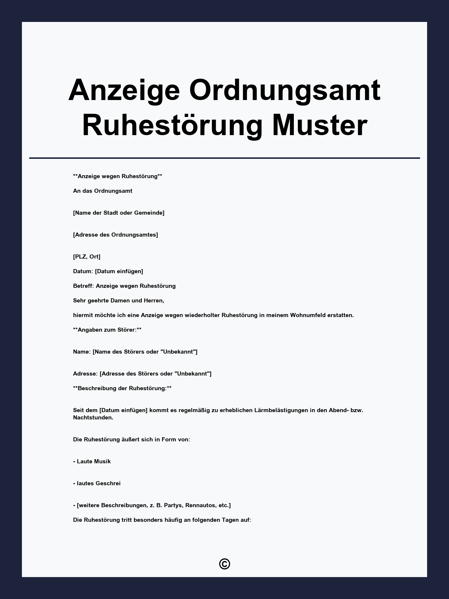 Anzeige Ordnungsamt Ruhestörung Muster