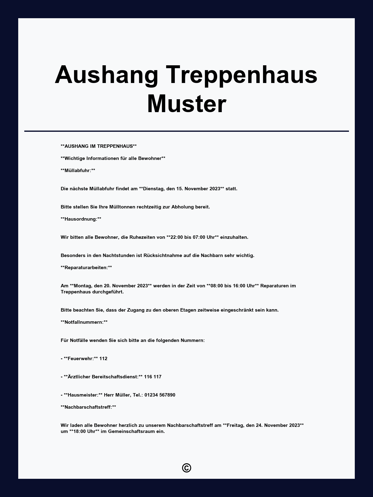 Aushang Treppenhaus Muster
