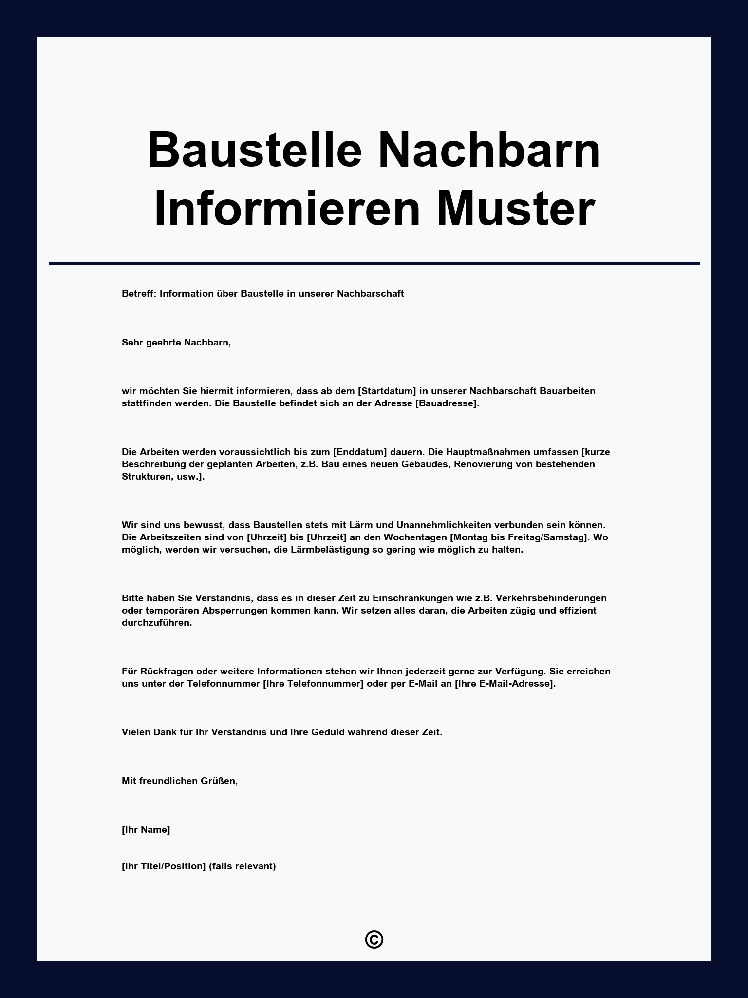 Baustelle Nachbarn Informieren Muster