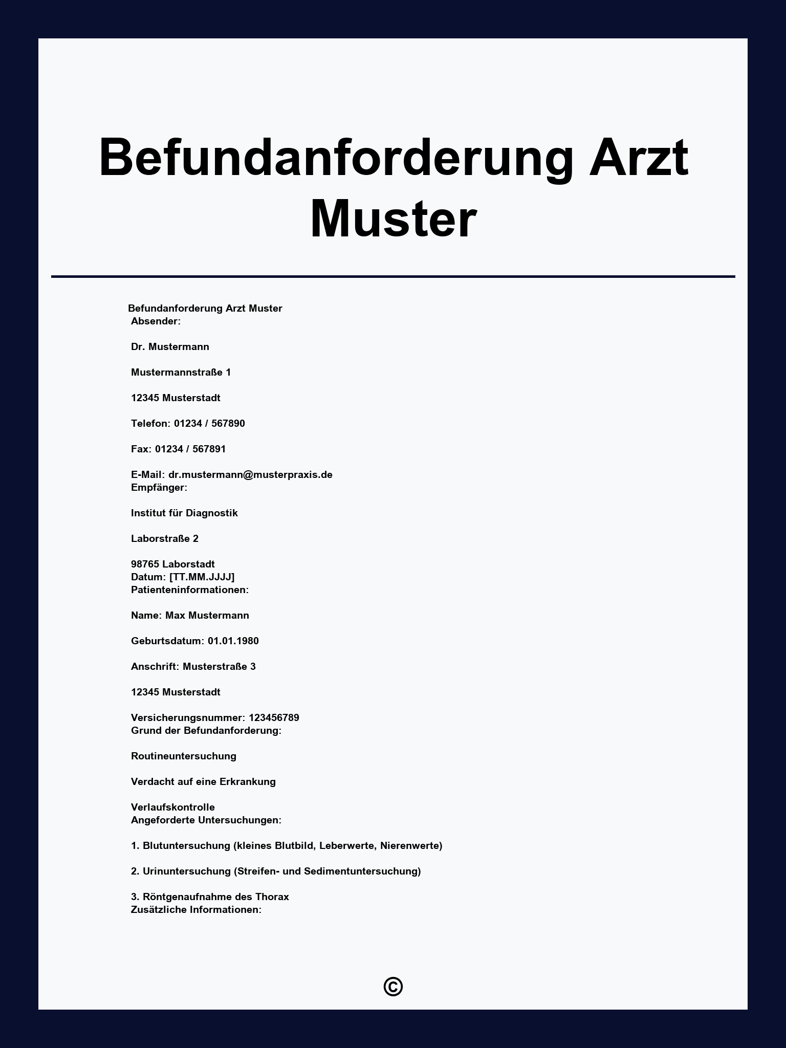 Befundanforderung Arzt Muster