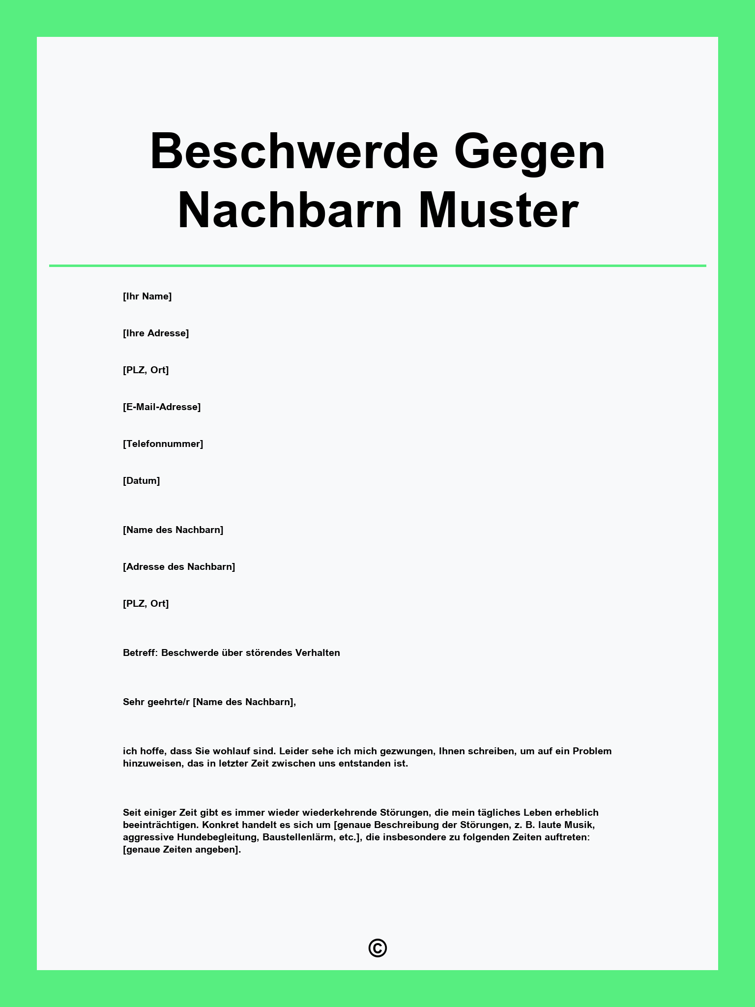 Beschwerde Gegen Nachbarn Muster