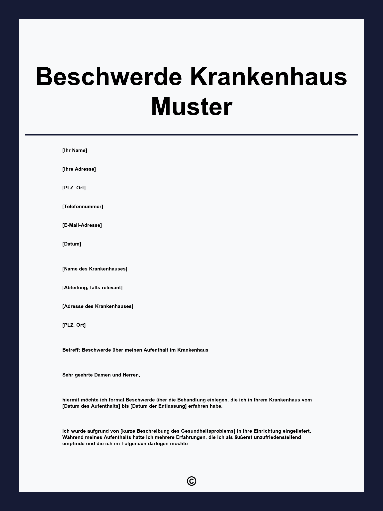 Beschwerde Krankenhaus Muster
