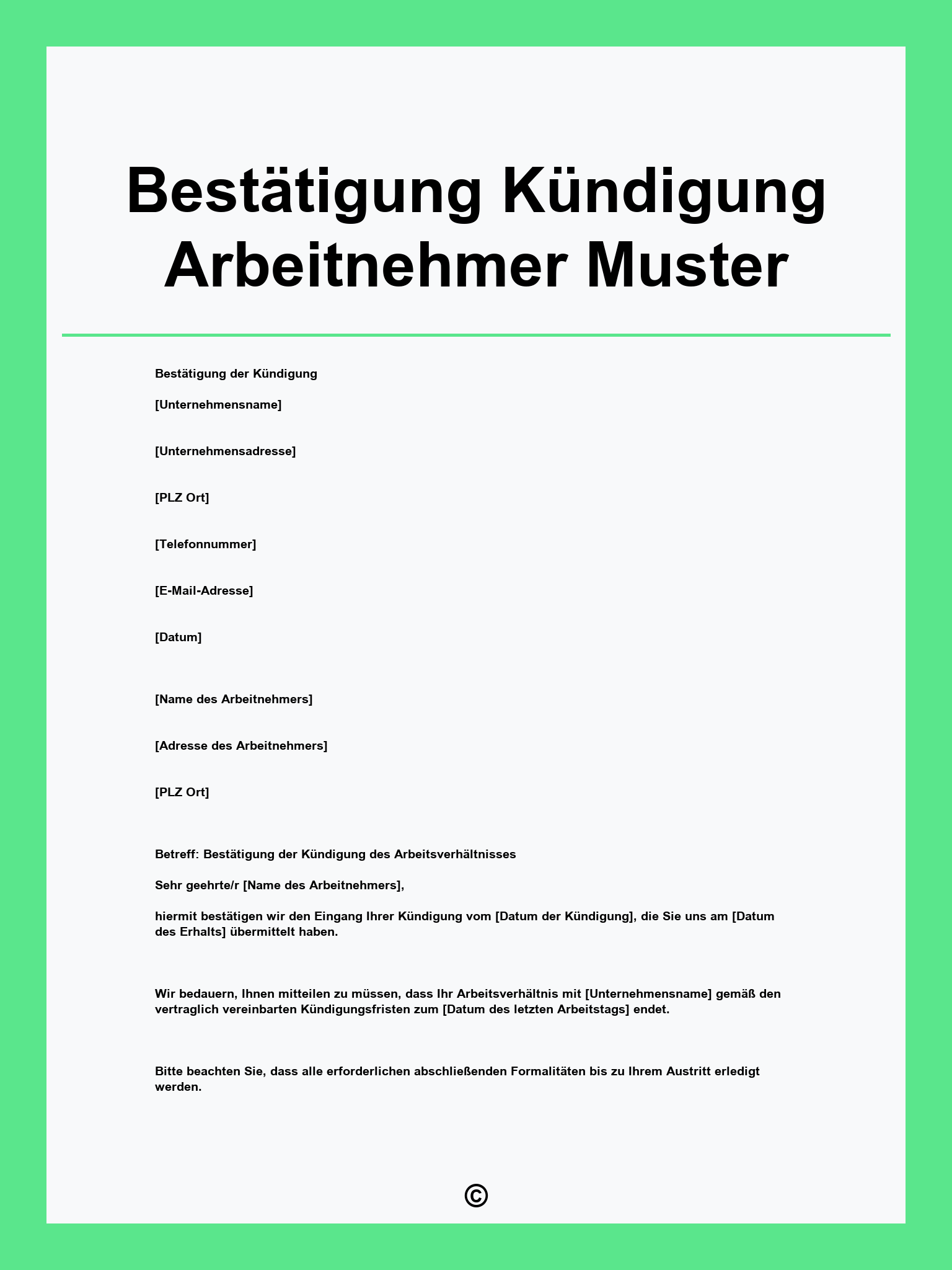 Bestätigung Kündigung Arbeitnehmer Muster