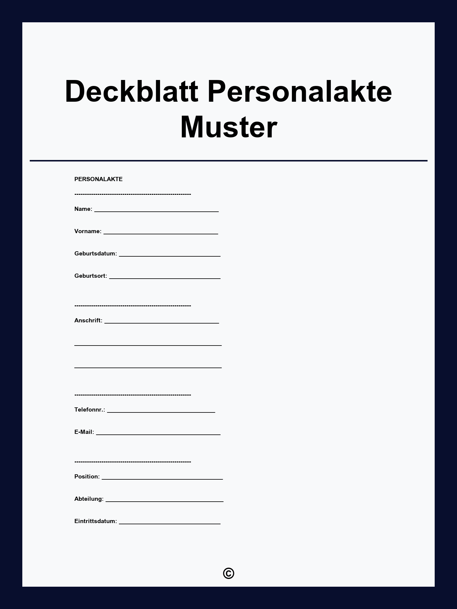 Deckblatt Personalakte Muster