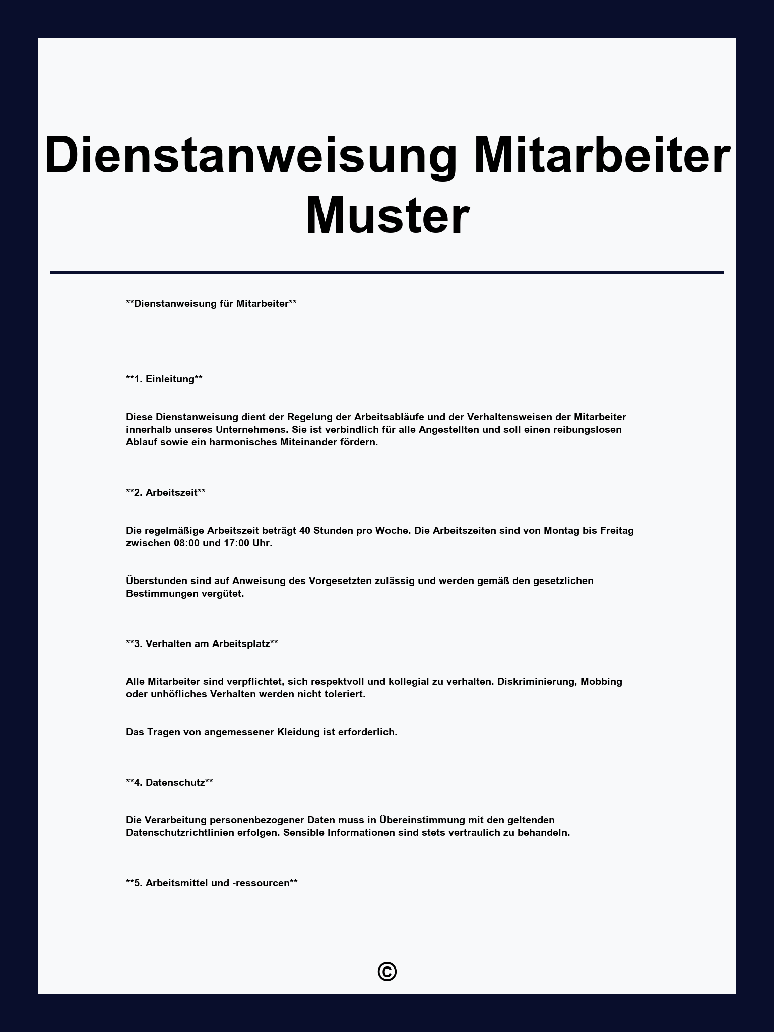 Dienstanweisung Mitarbeiter Muster