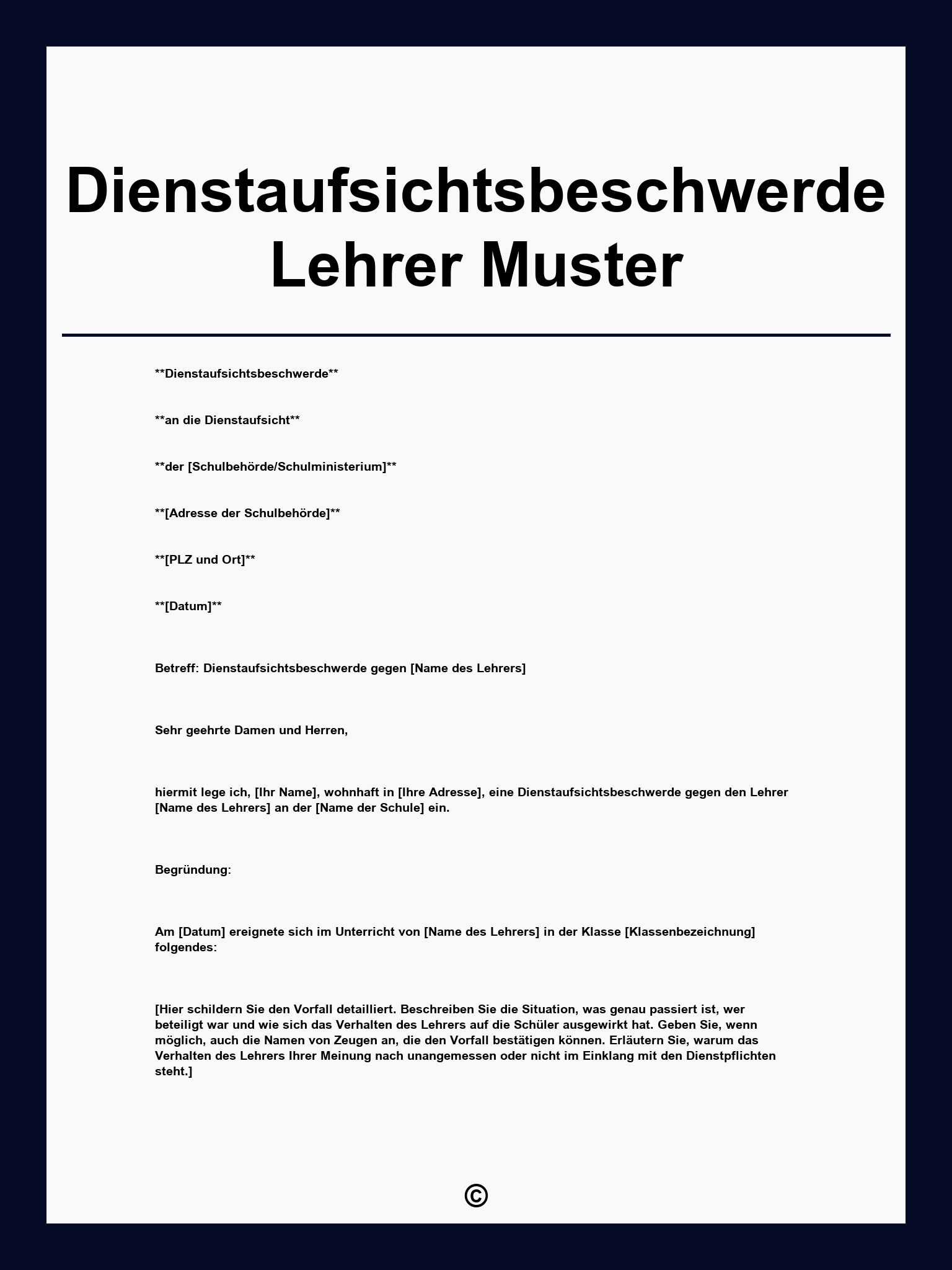 Dienstaufsichtsbeschwerde Lehrer Muster