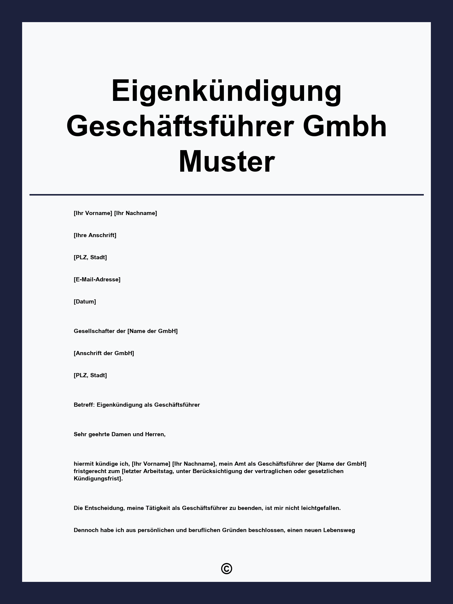 Eigenkündigung Geschäftsführer Gmbh Muster