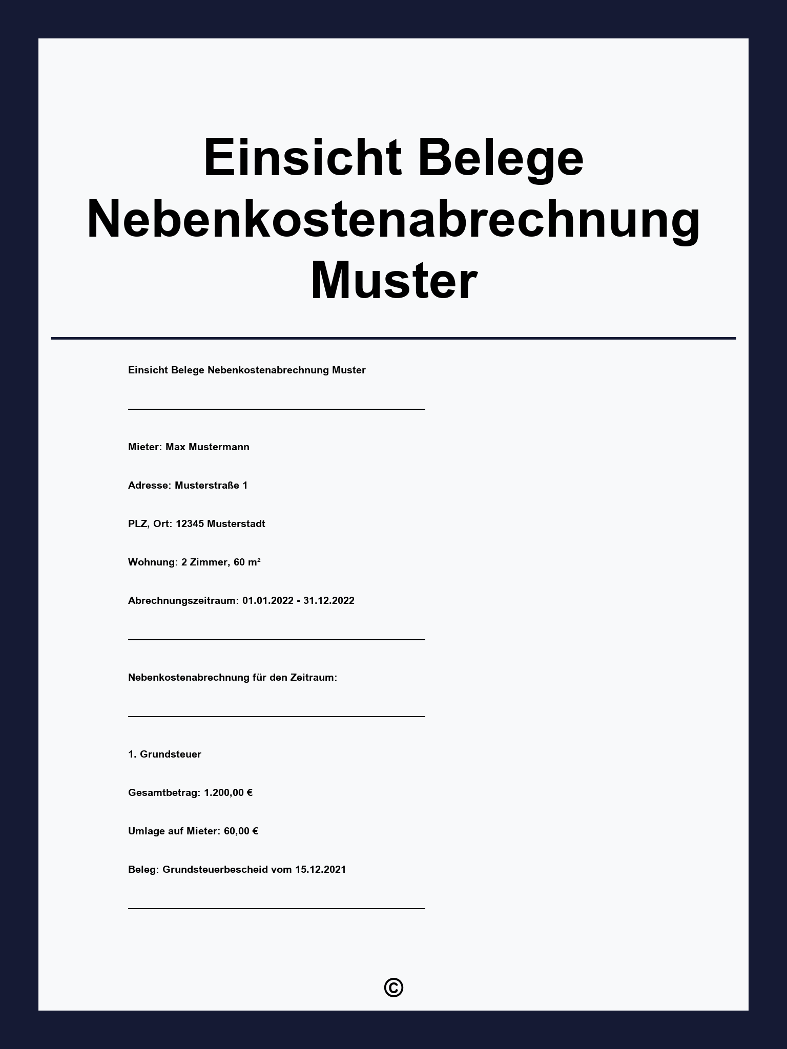 Einsicht Belege Nebenkostenabrechnung Muster