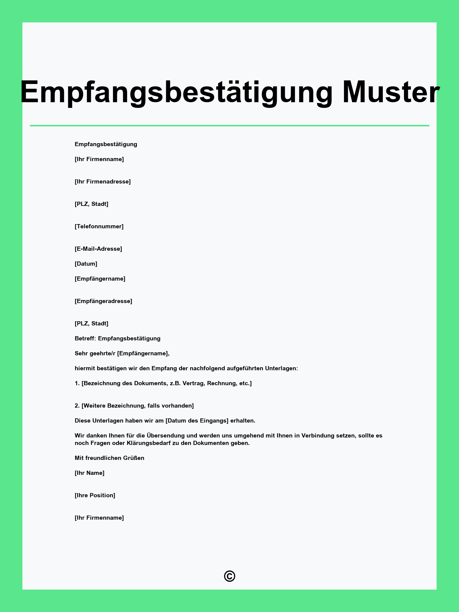 Empfangsbestätigung Muster