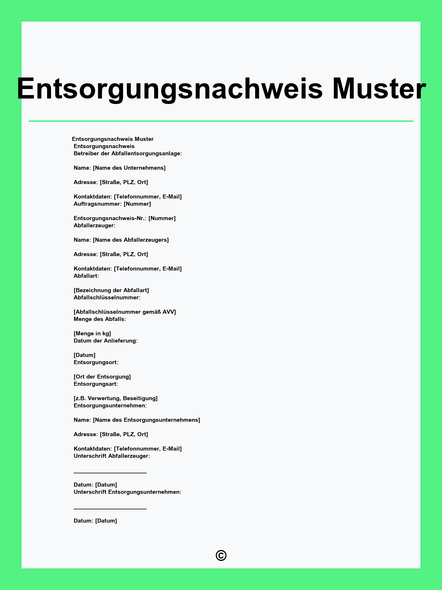 Entsorgungsnachweis Muster