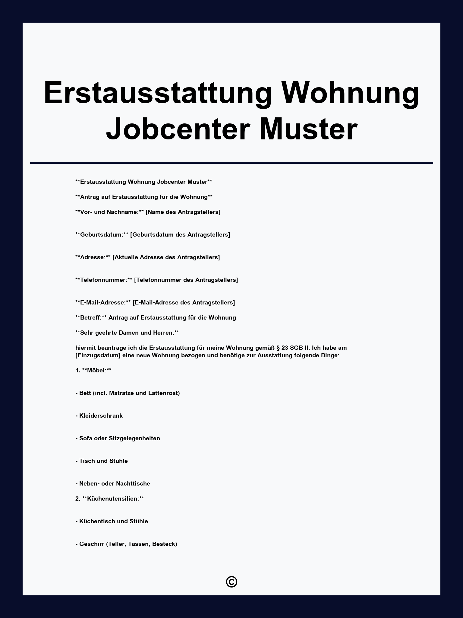 Erstausstattung Wohnung Jobcenter Muster