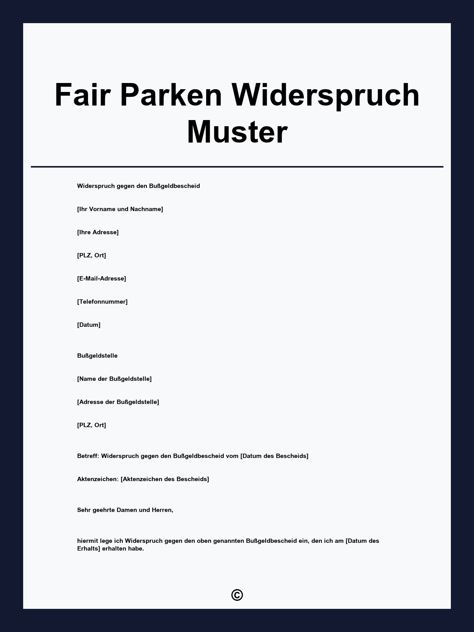 Fair Parken Widerspruch Muster