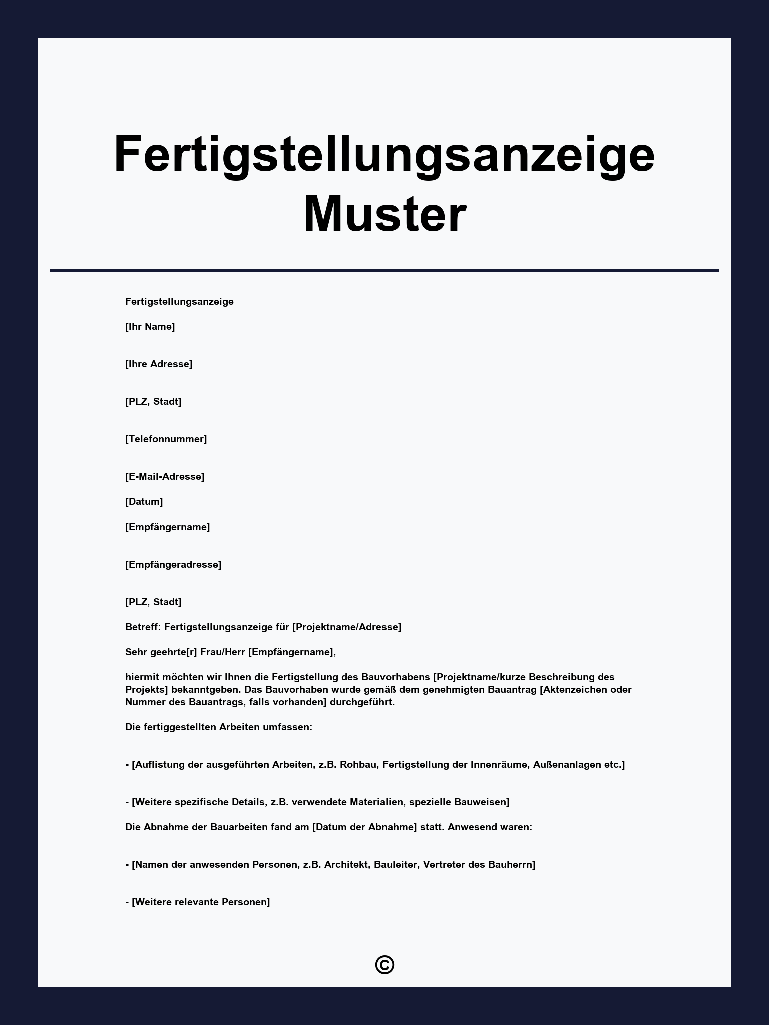 Fertigstellungsanzeige Muster