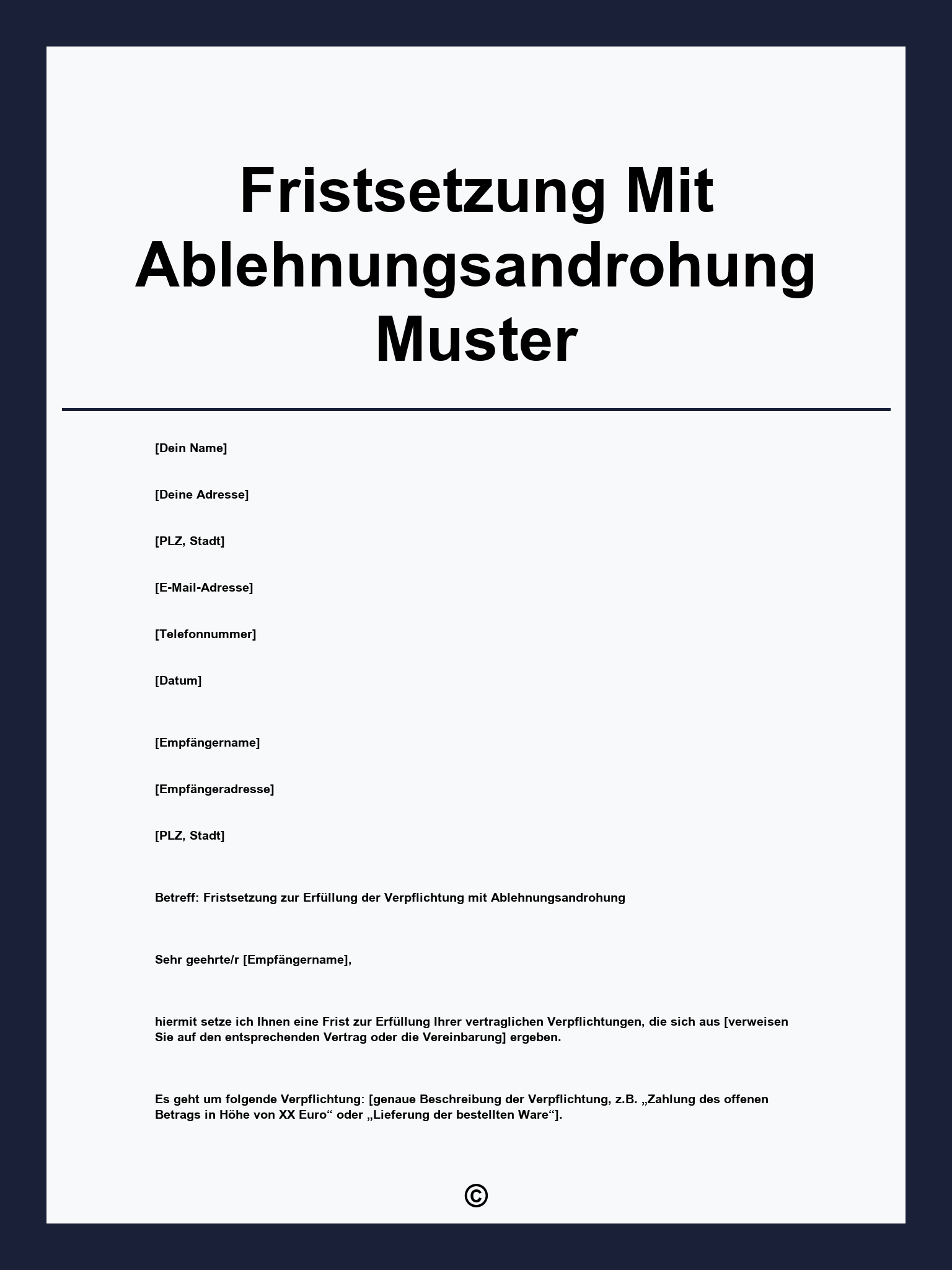 Fristsetzung Mit Ablehnungsandrohung Muster
