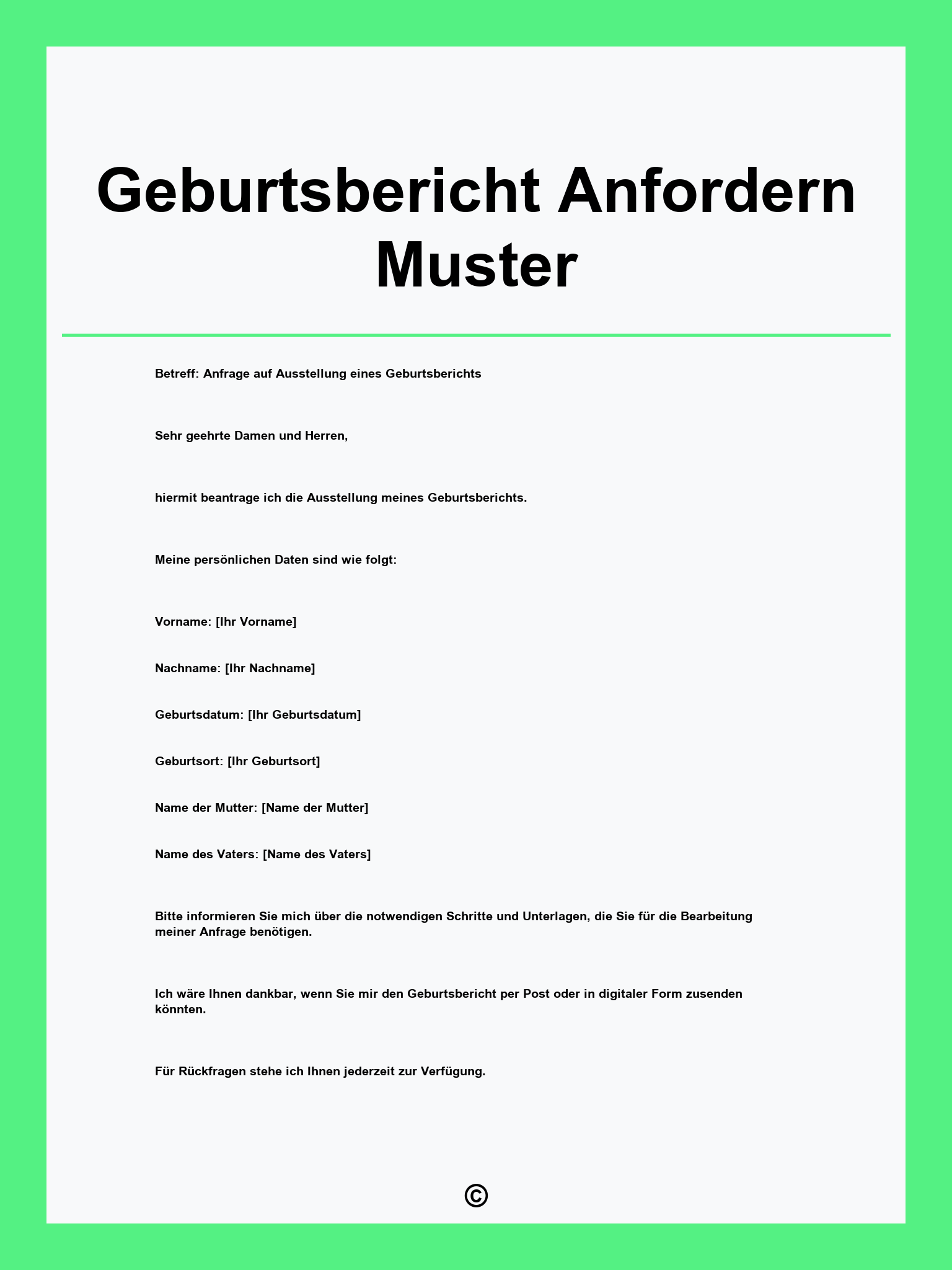 Geburtsbericht Anfordern Muster