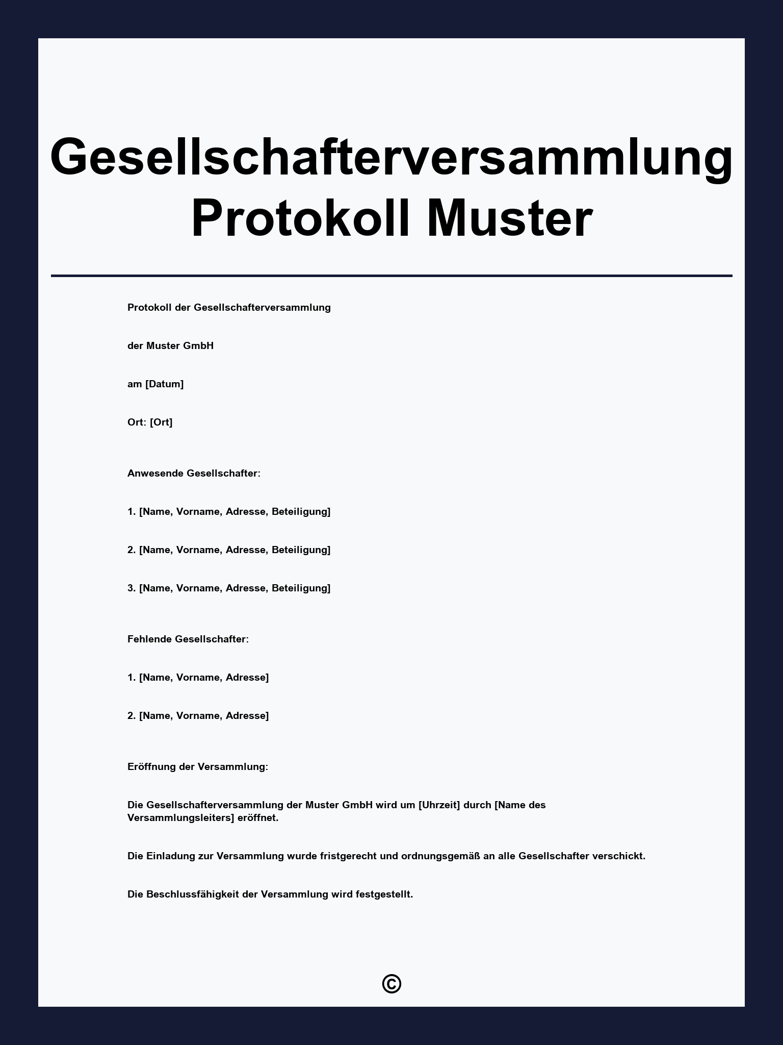 Gesellschafterversammlung Protokoll Muster