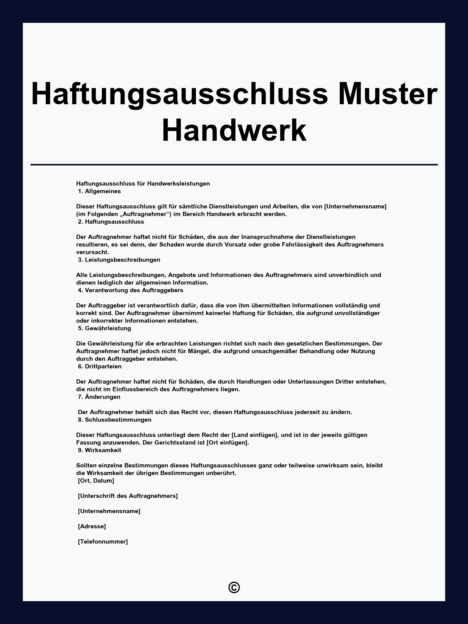 Haftungsausschluss Muster Handwerk
