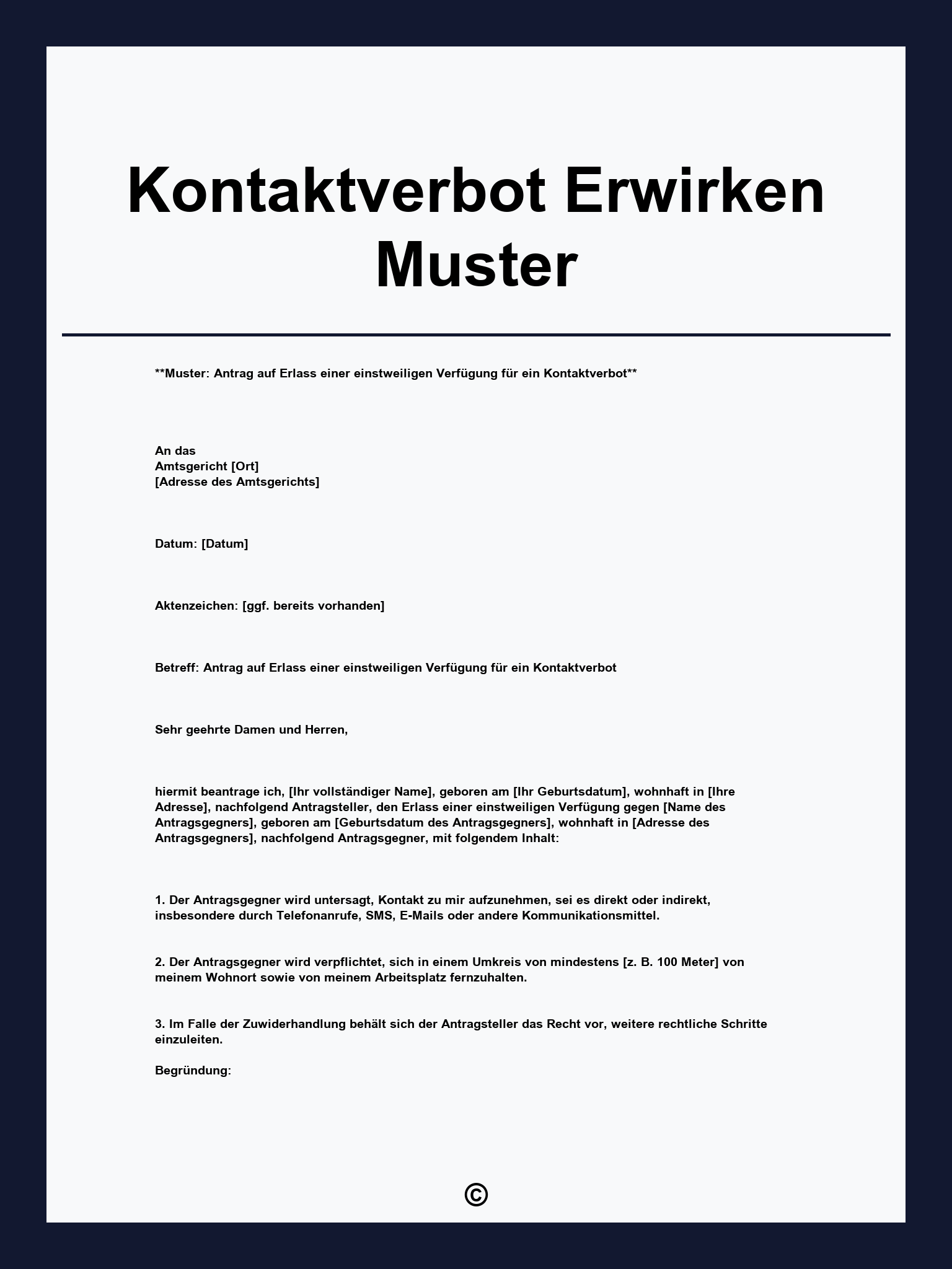 Kontaktverbot Erwirken Muster