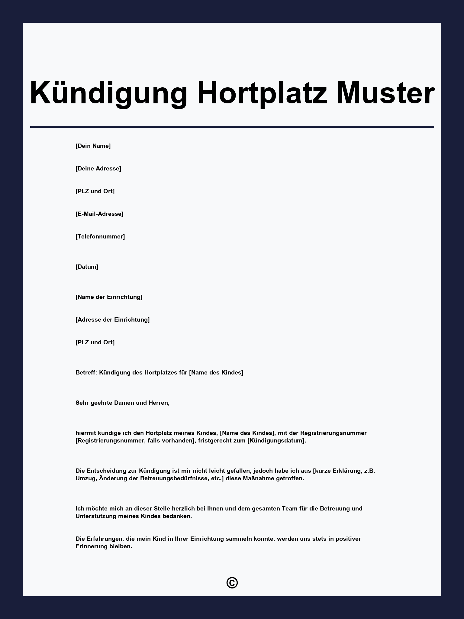 Kündigung Hortplatz Muster