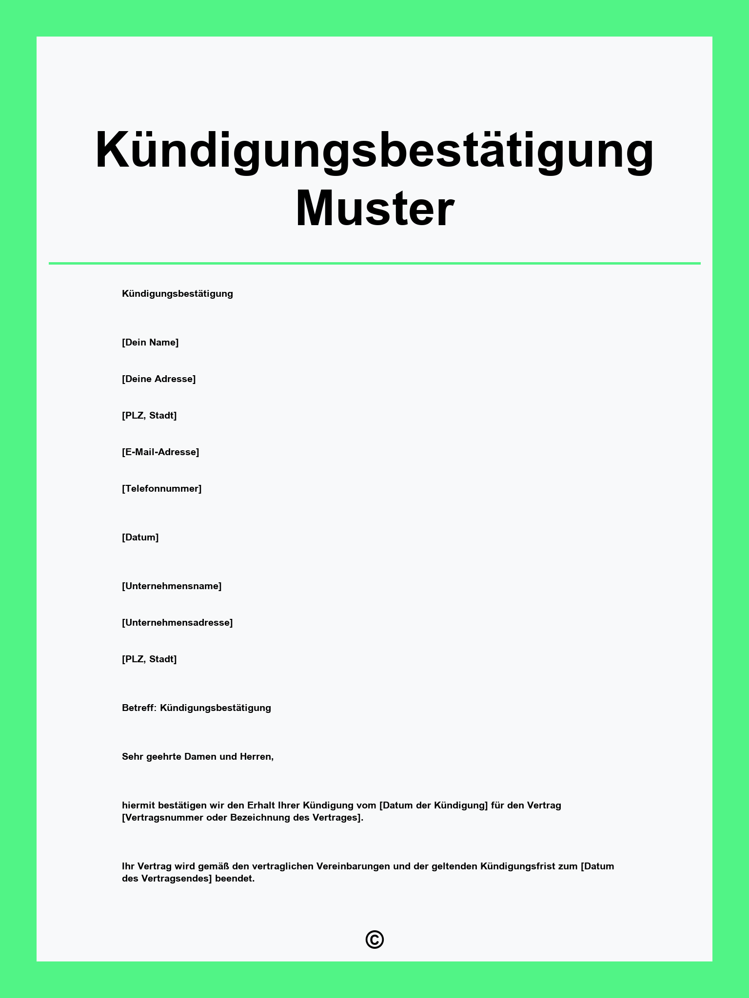 Kündigungsbestätigung Muster