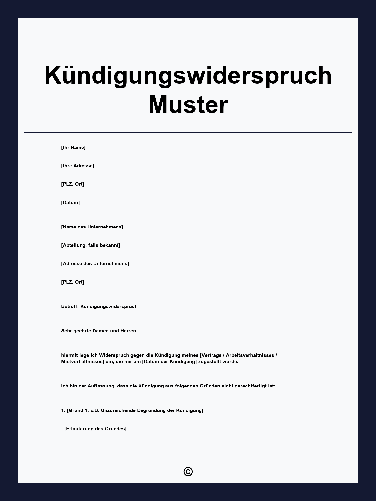 Kündigungswiderspruch Muster