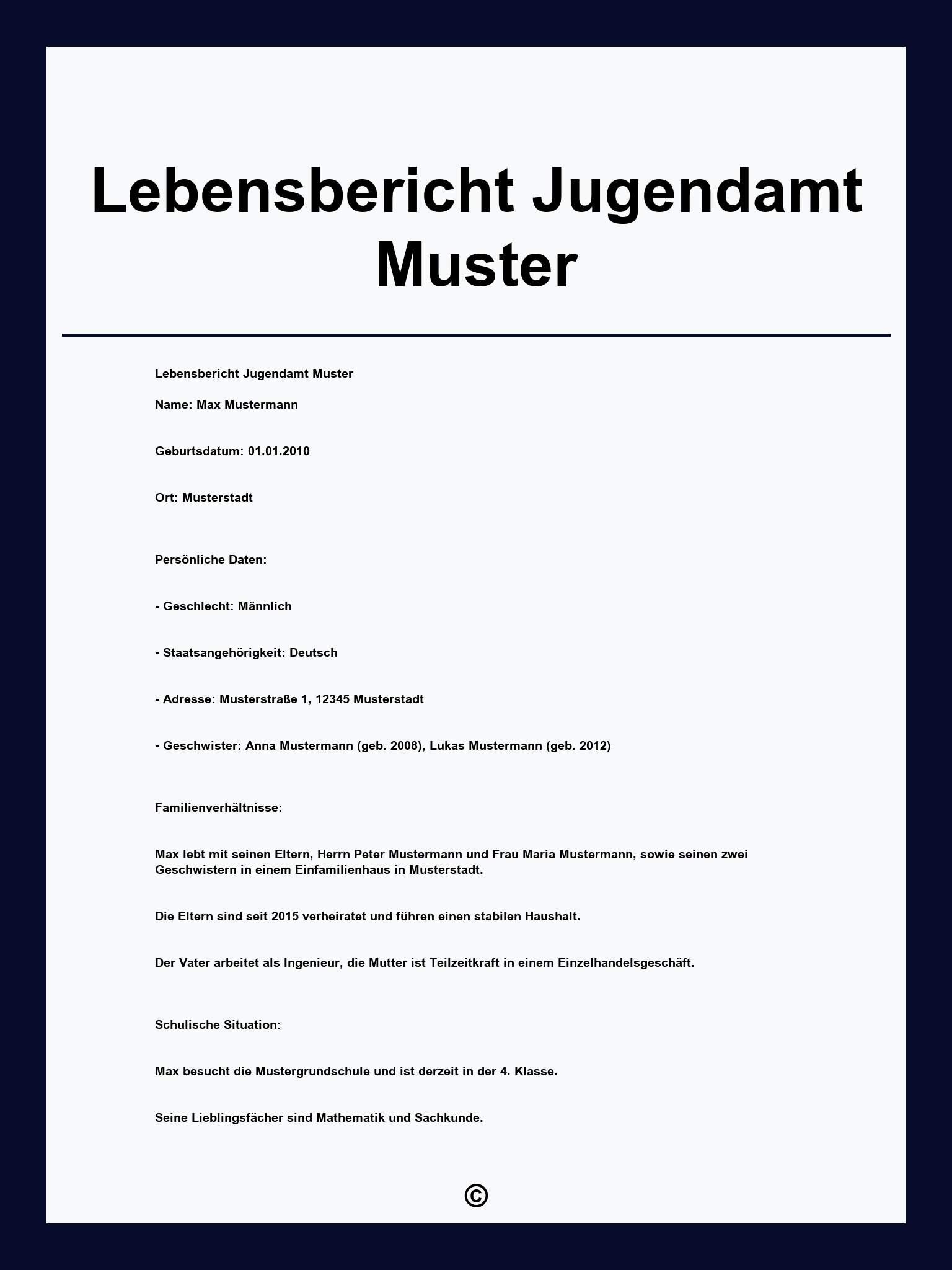 Lebensbericht Jugendamt Muster