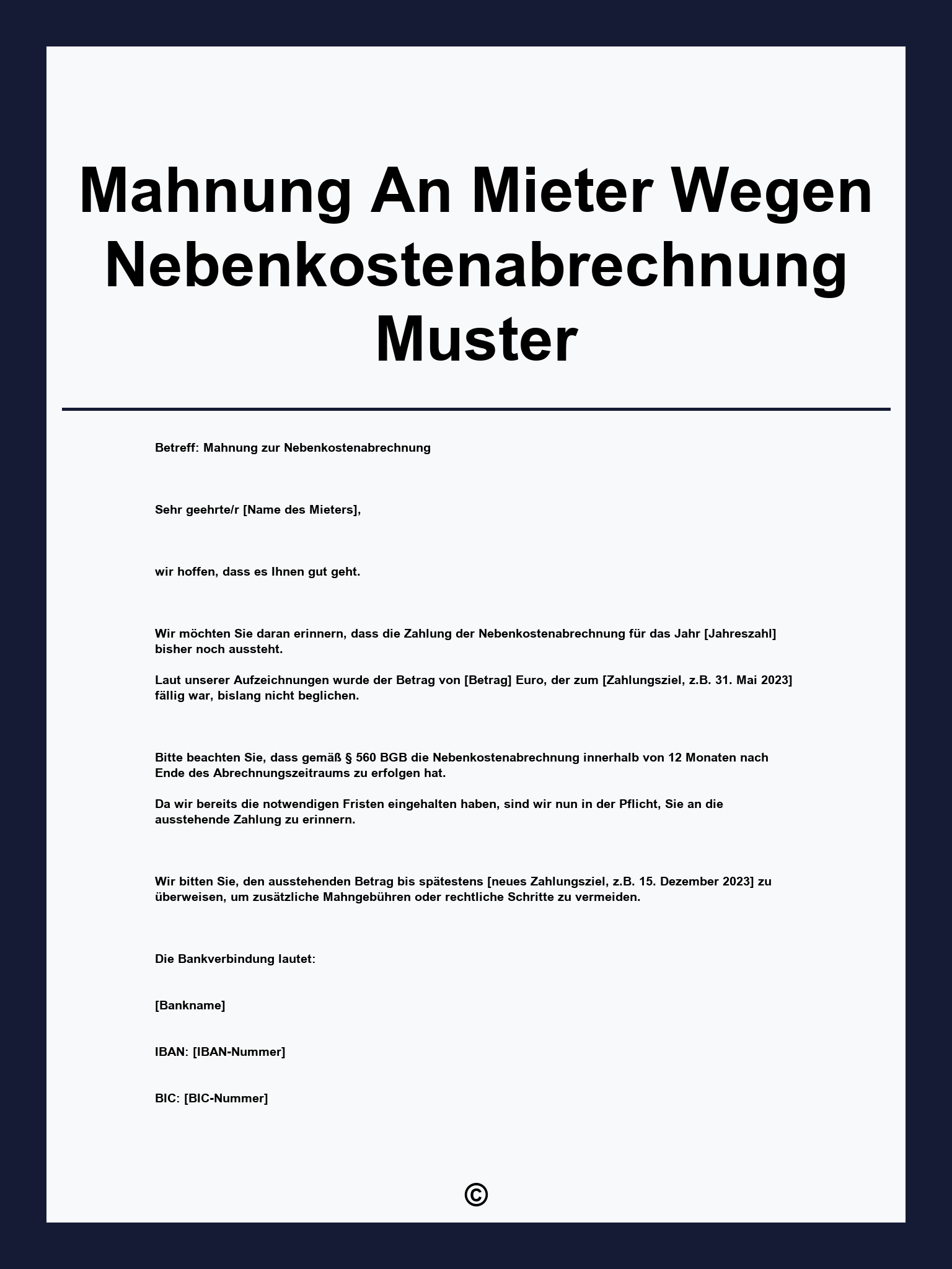 Mahnung An Mieter Wegen Nebenkostenabrechnung Muster