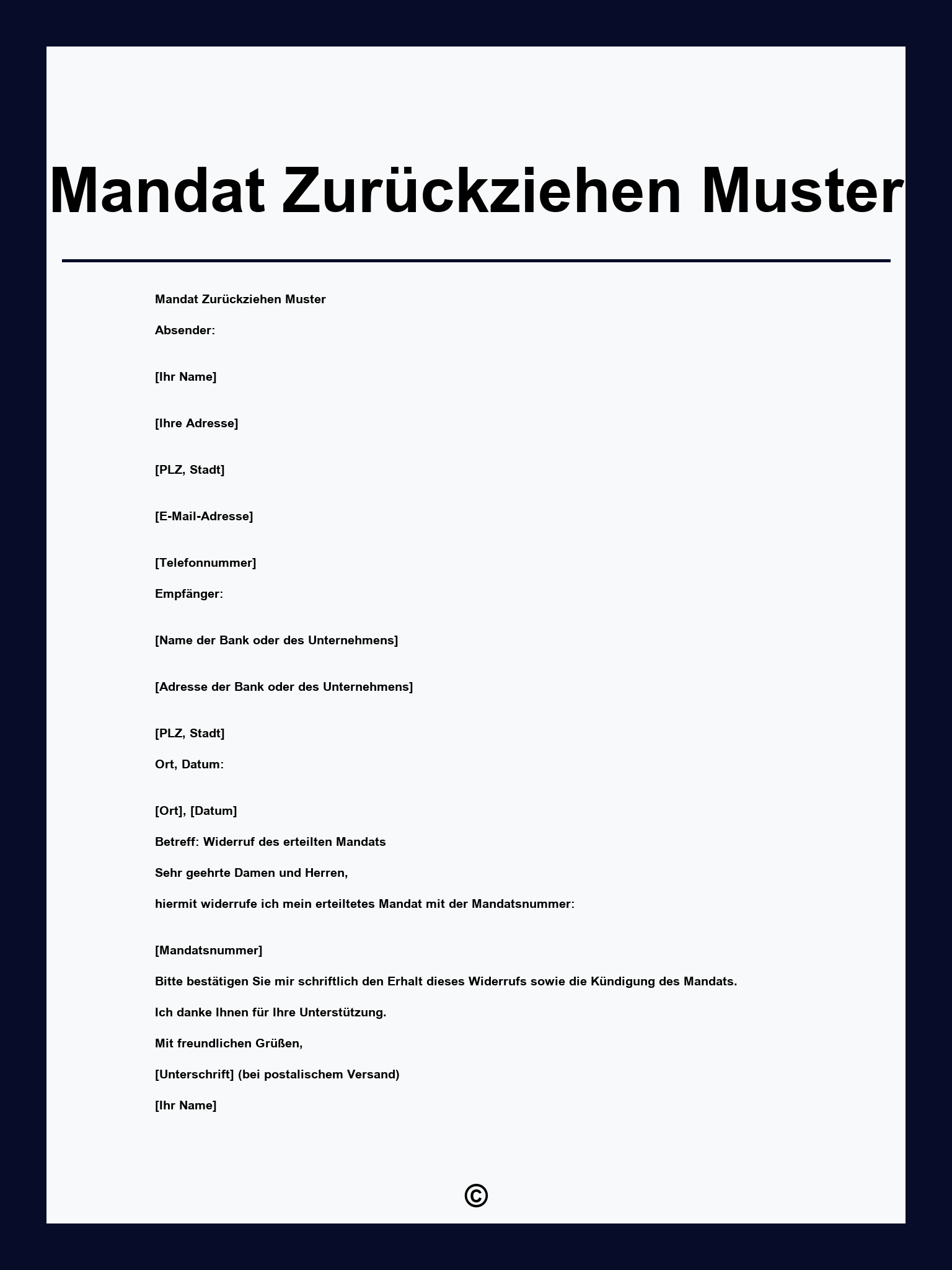 Mandat Zurückziehen Muster