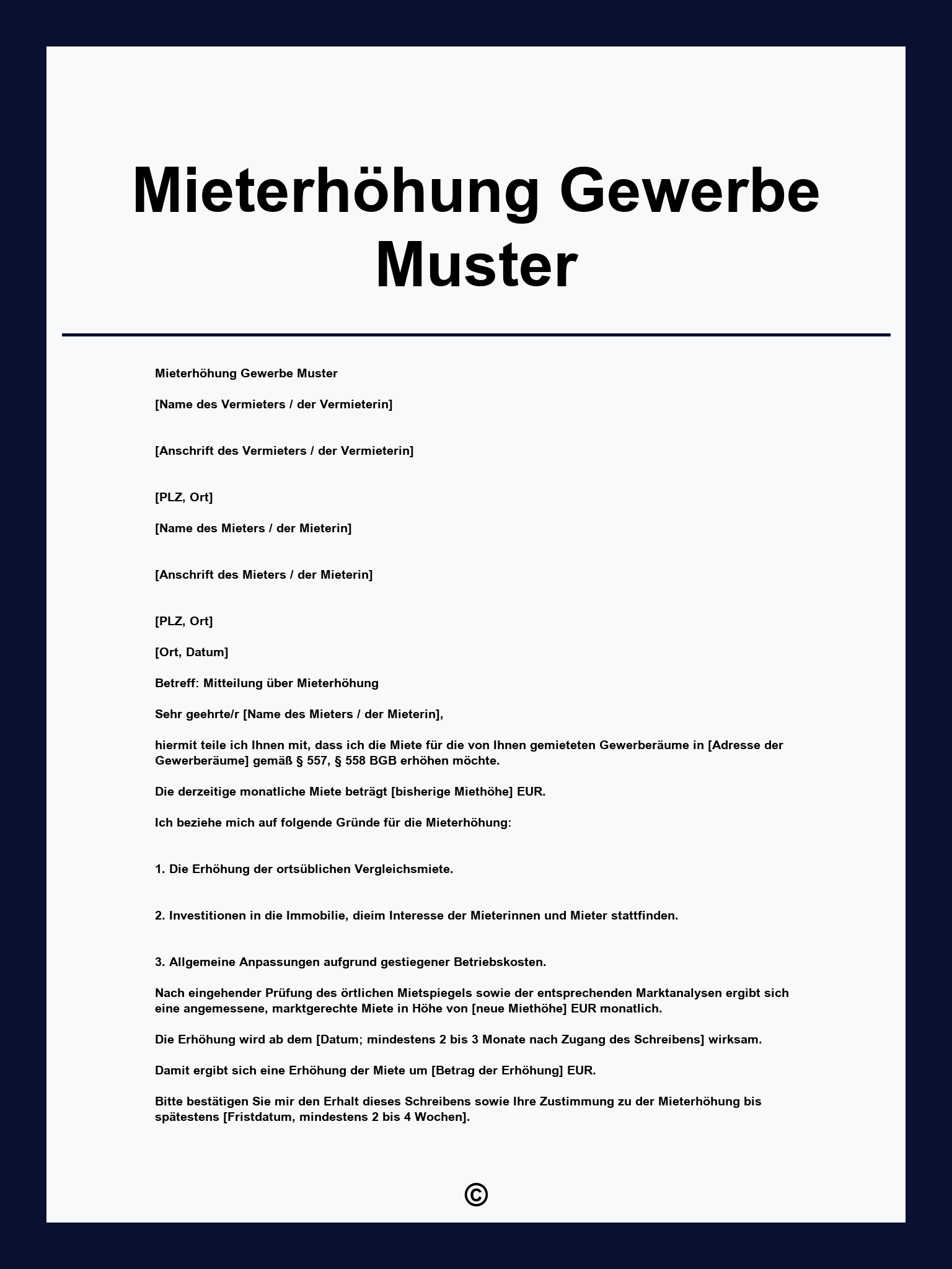 Mieterhöhung Gewerbe Muster