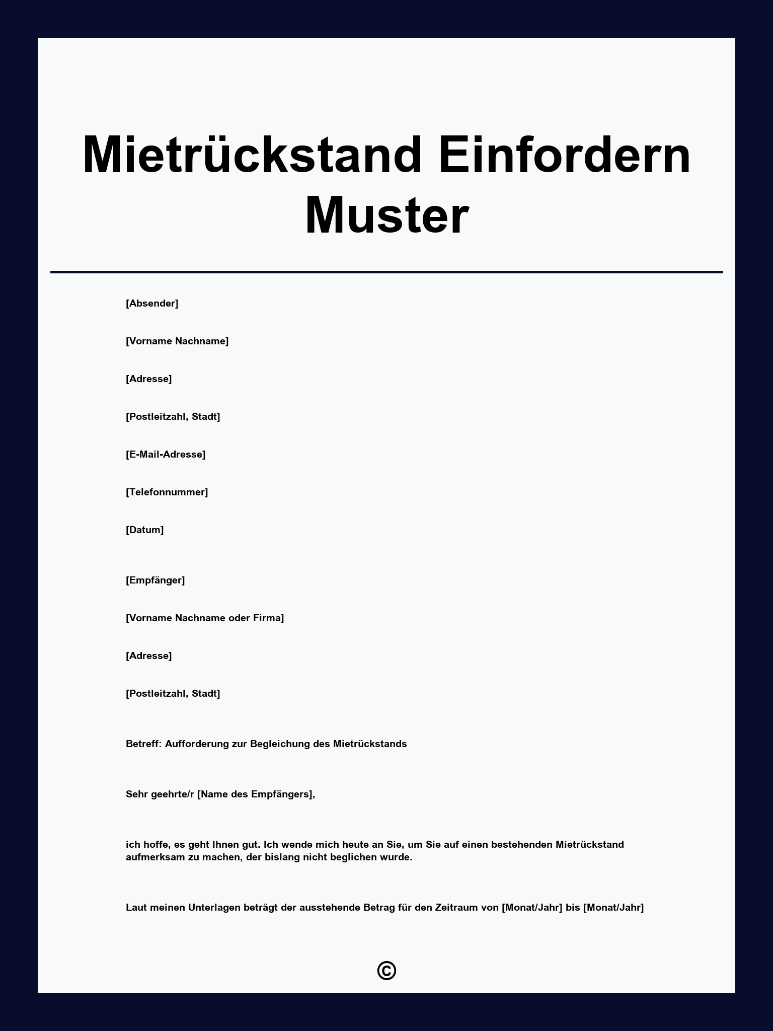 Mietrückstand Einfordern Muster