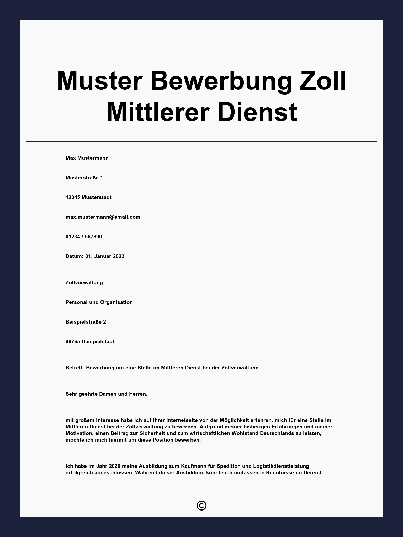 Muster Bewerbung Zoll Mittlerer Dienst