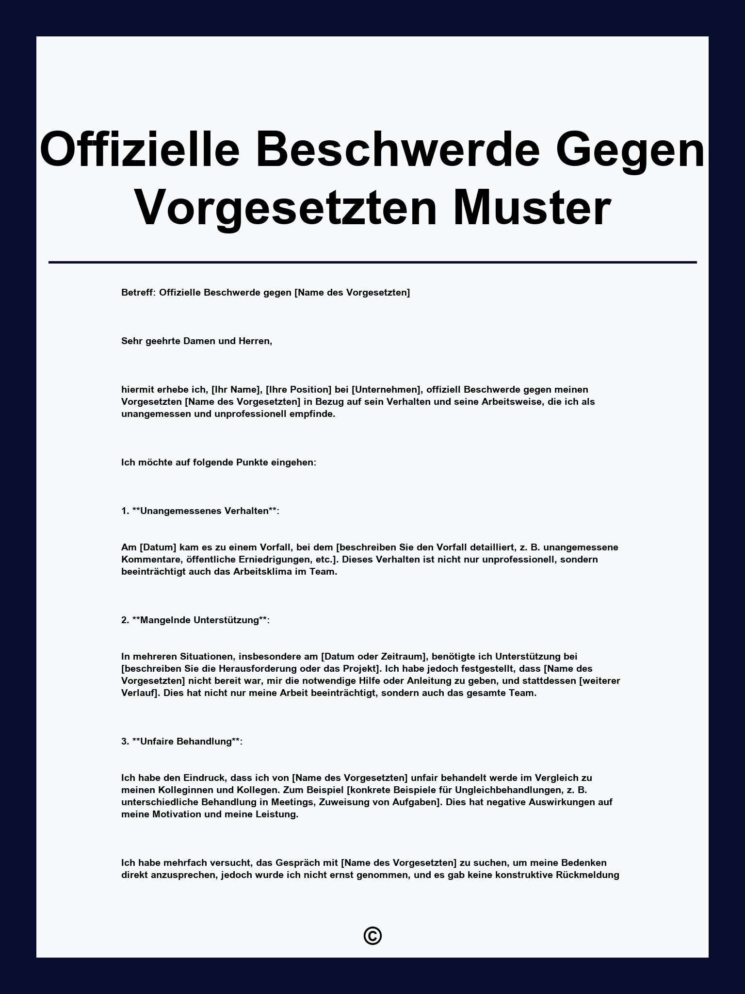 Offizielle Beschwerde Gegen Vorgesetzten Muster