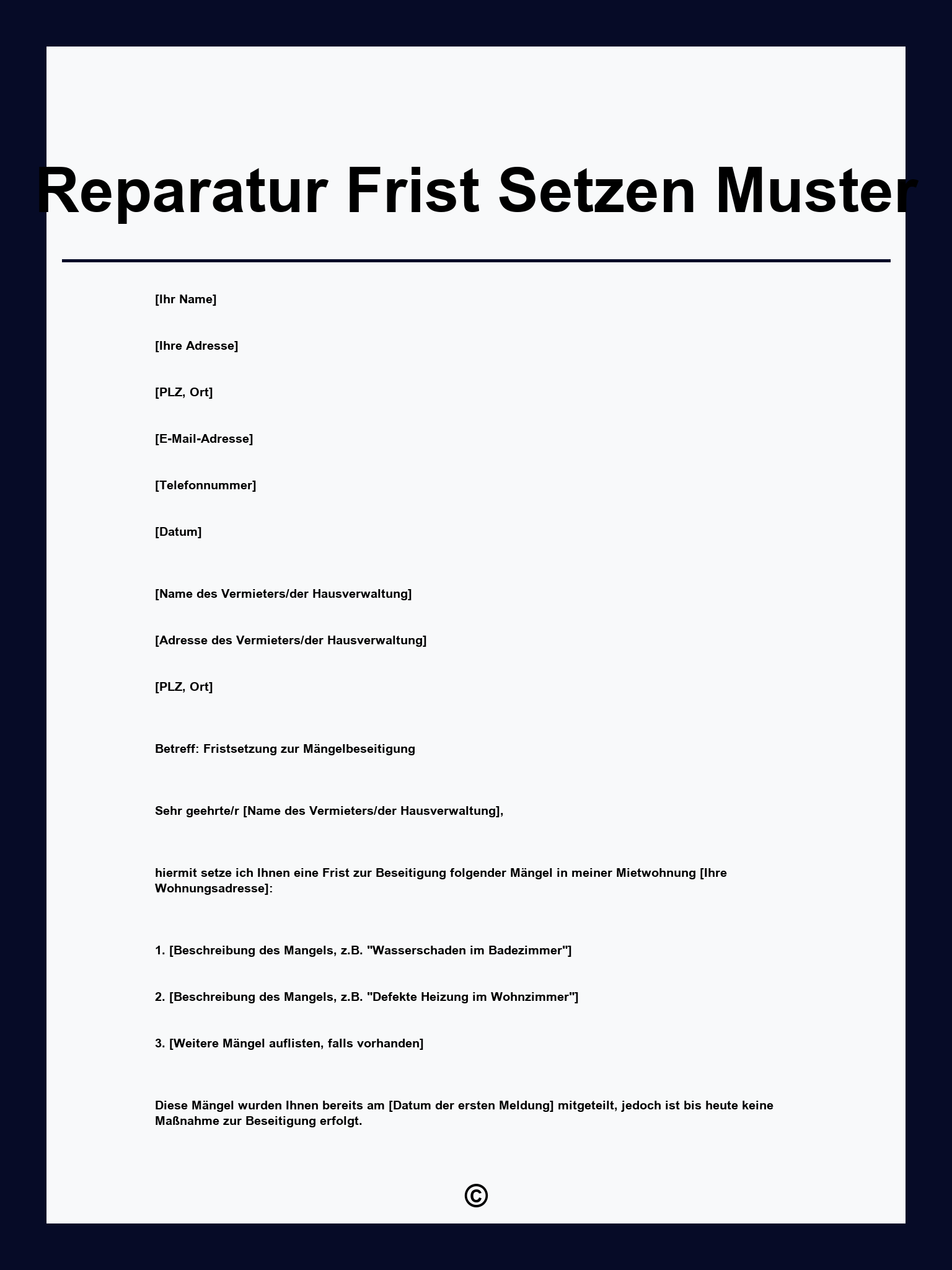 Reparatur Frist Setzen Muster