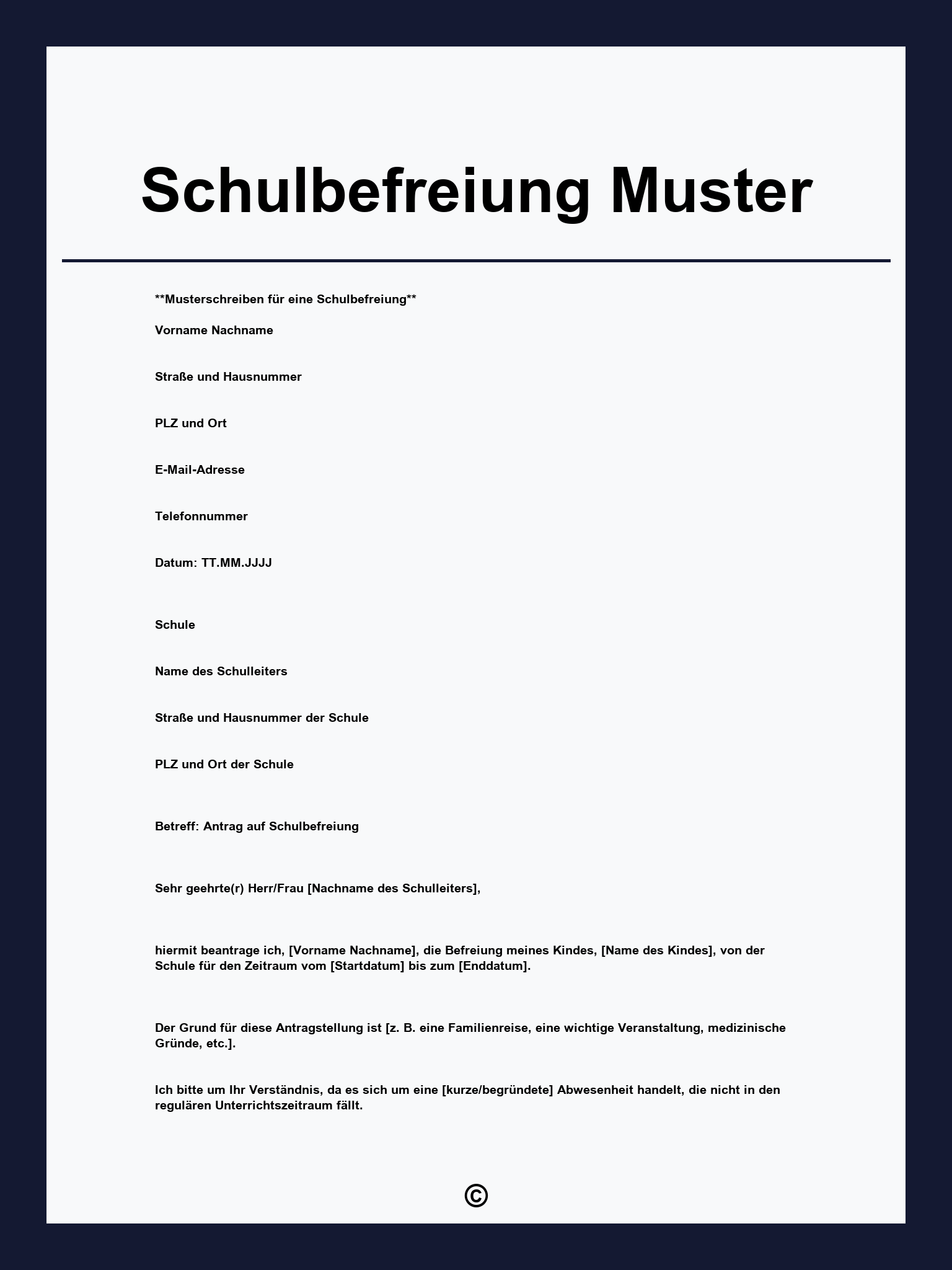 Schulbefreiung Muster