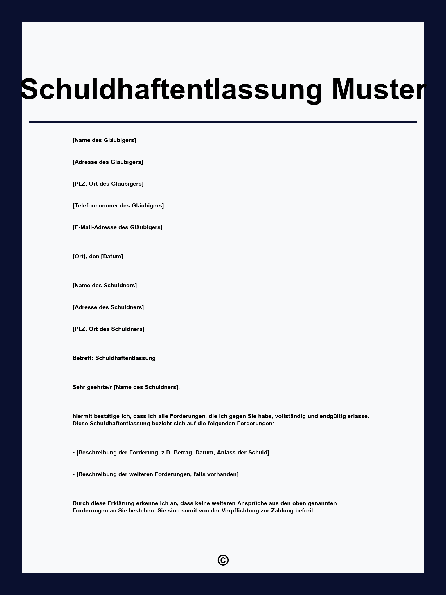Schuldhaftentlassung Muster