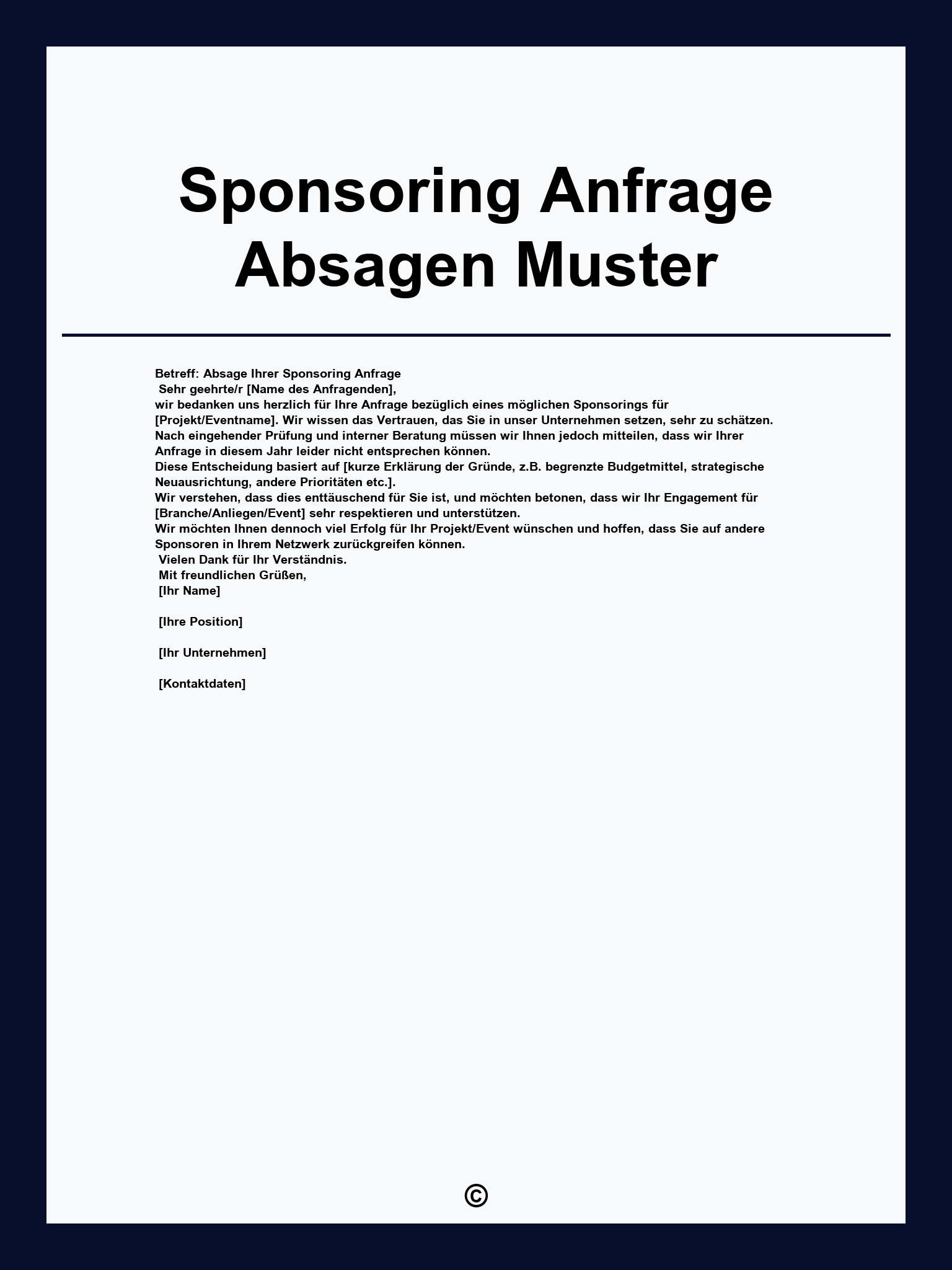 Sponsoring Anfrage Absagen Muster