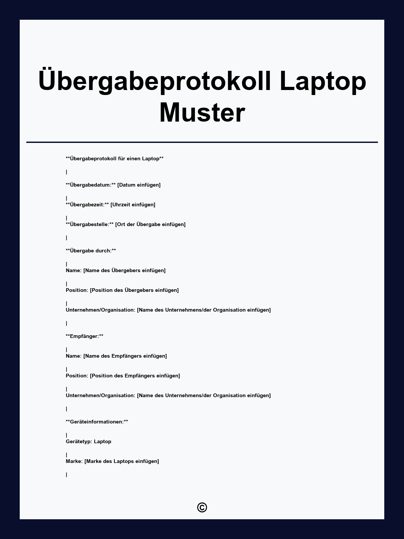 Übergabeprotokoll Laptop Muster