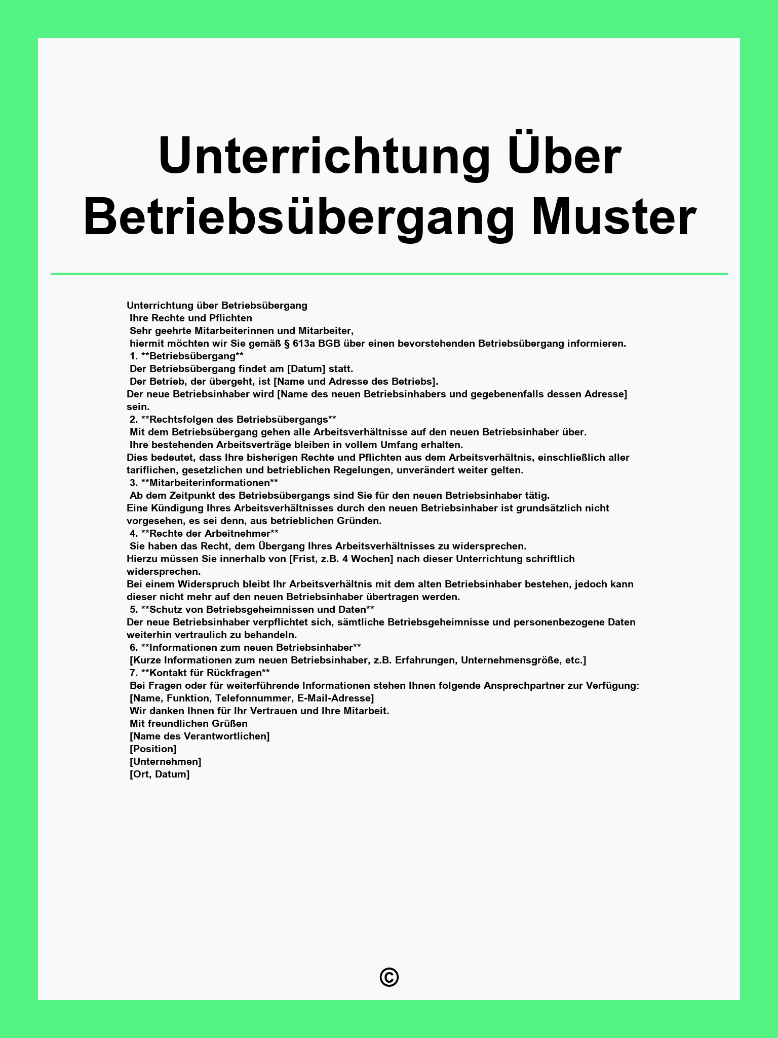 Unterrichtung Über Betriebsübergang Muster