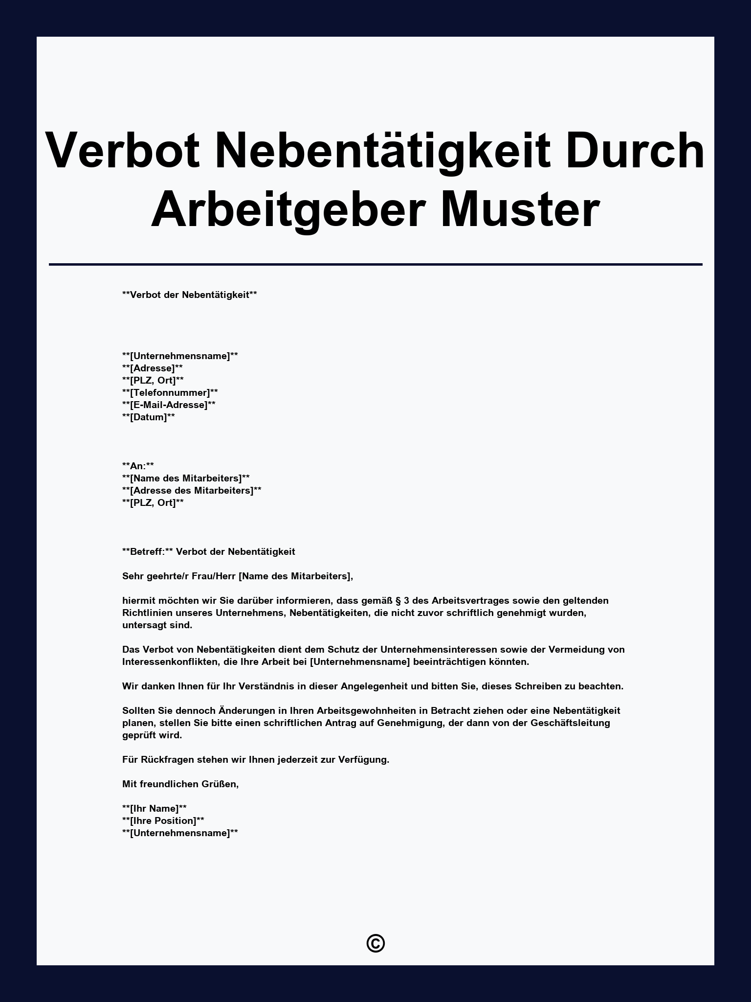 Verbot Nebentätigkeit Durch Arbeitgeber Muster
