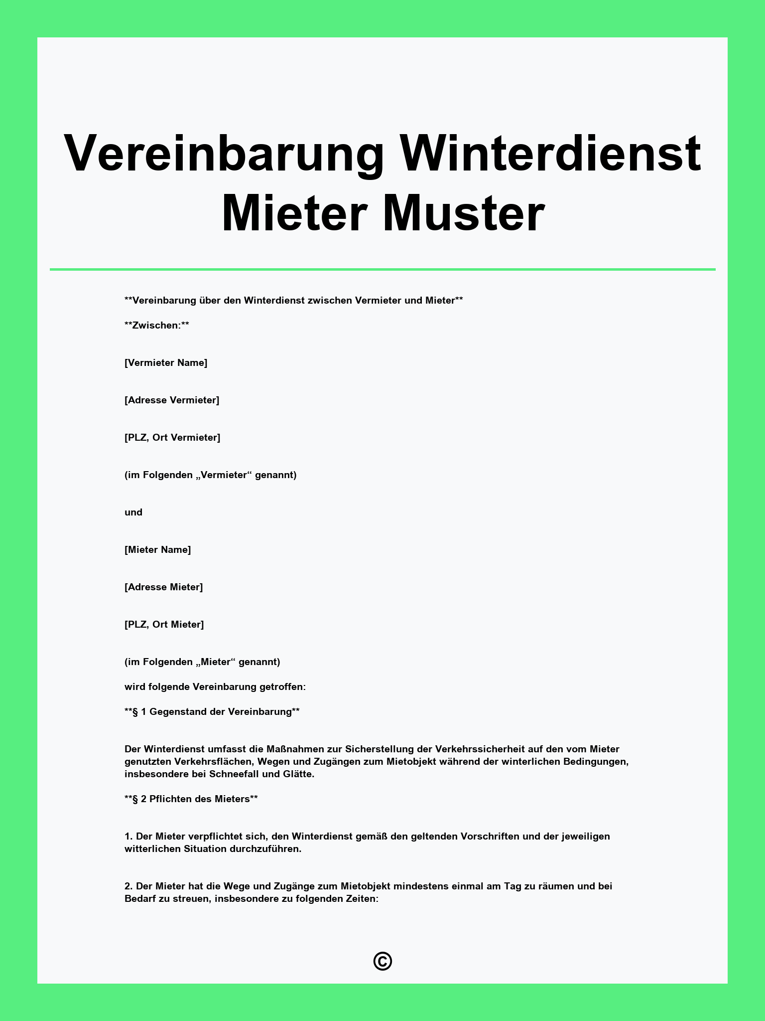 Vereinbarung Winterdienst Mieter Muster