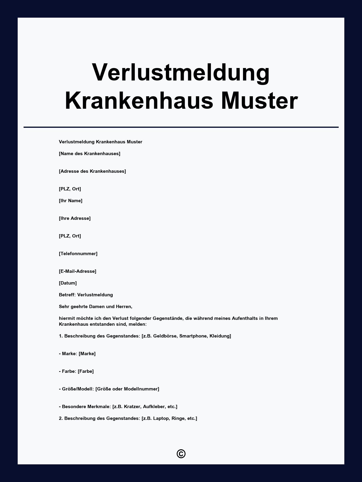 Verlustmeldung Krankenhaus Muster