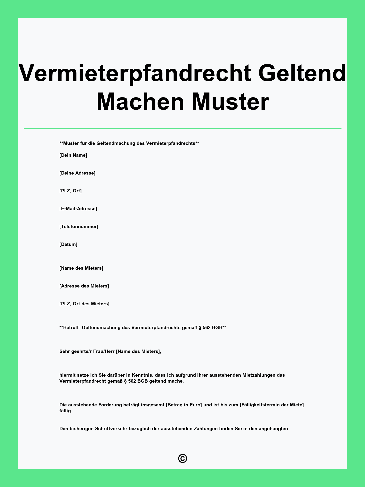 Vermieterpfandrecht Geltend Machen Muster