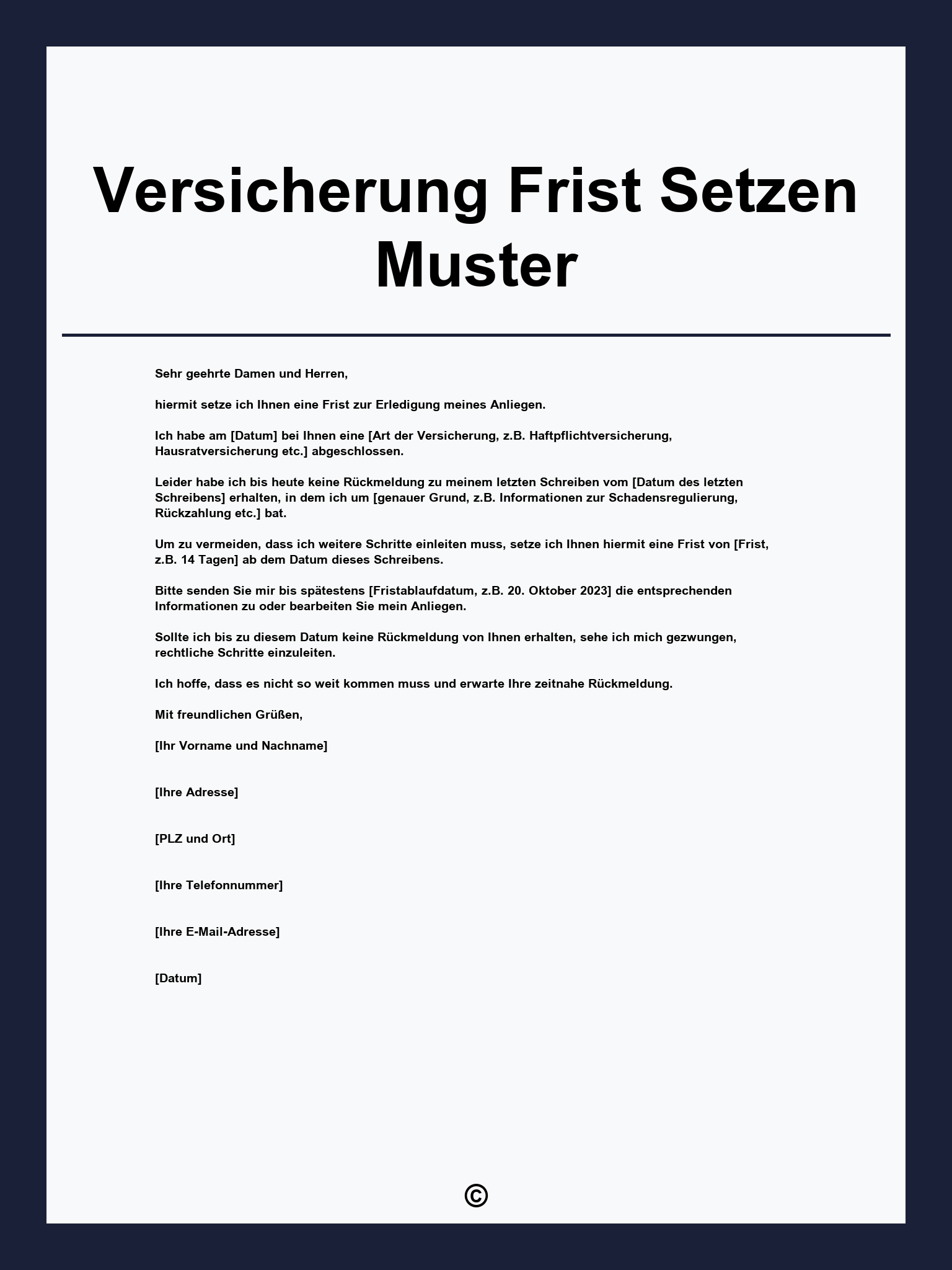 Versicherung Frist Setzen Muster