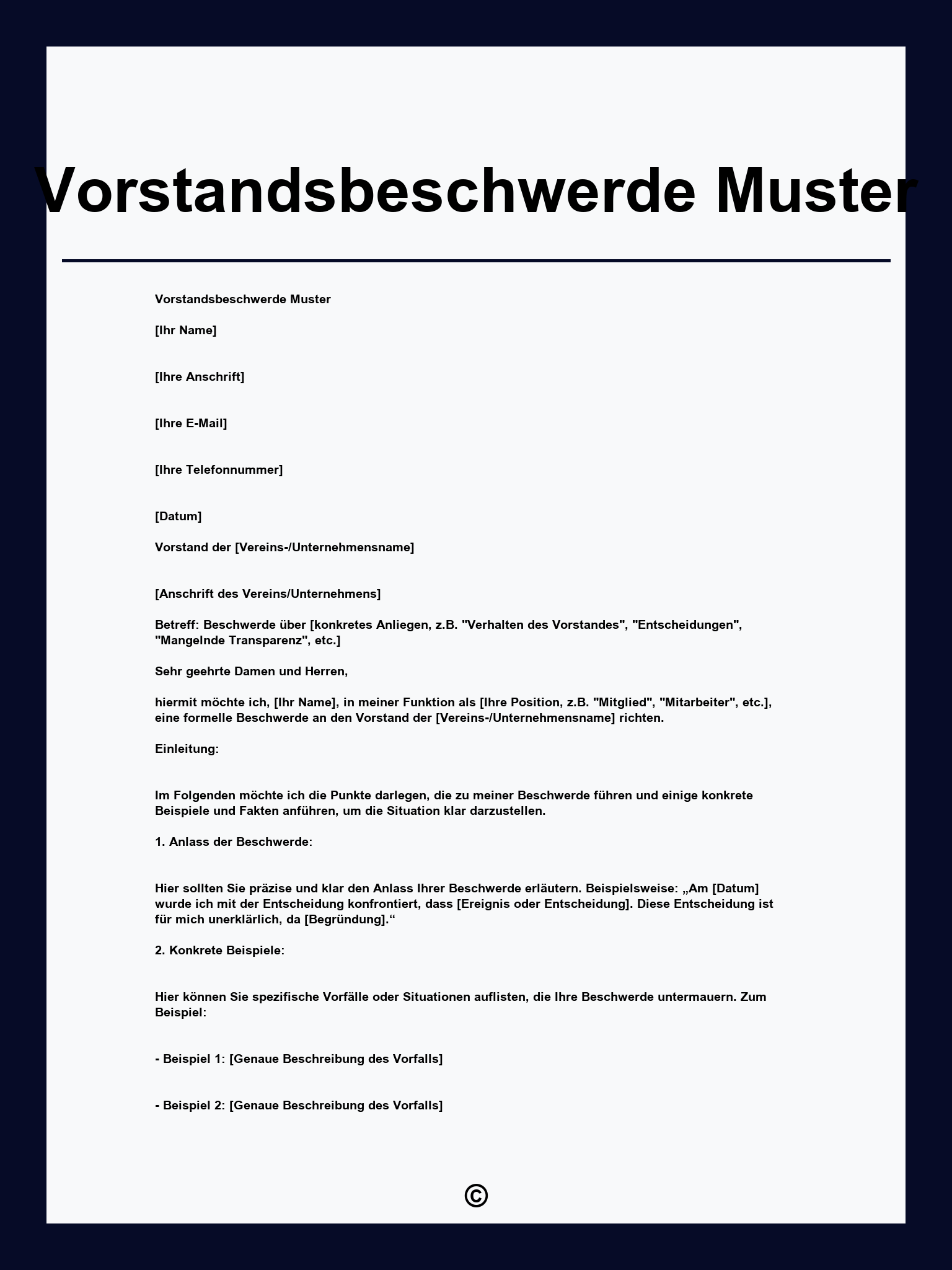 Vorstandsbeschwerde Muster
